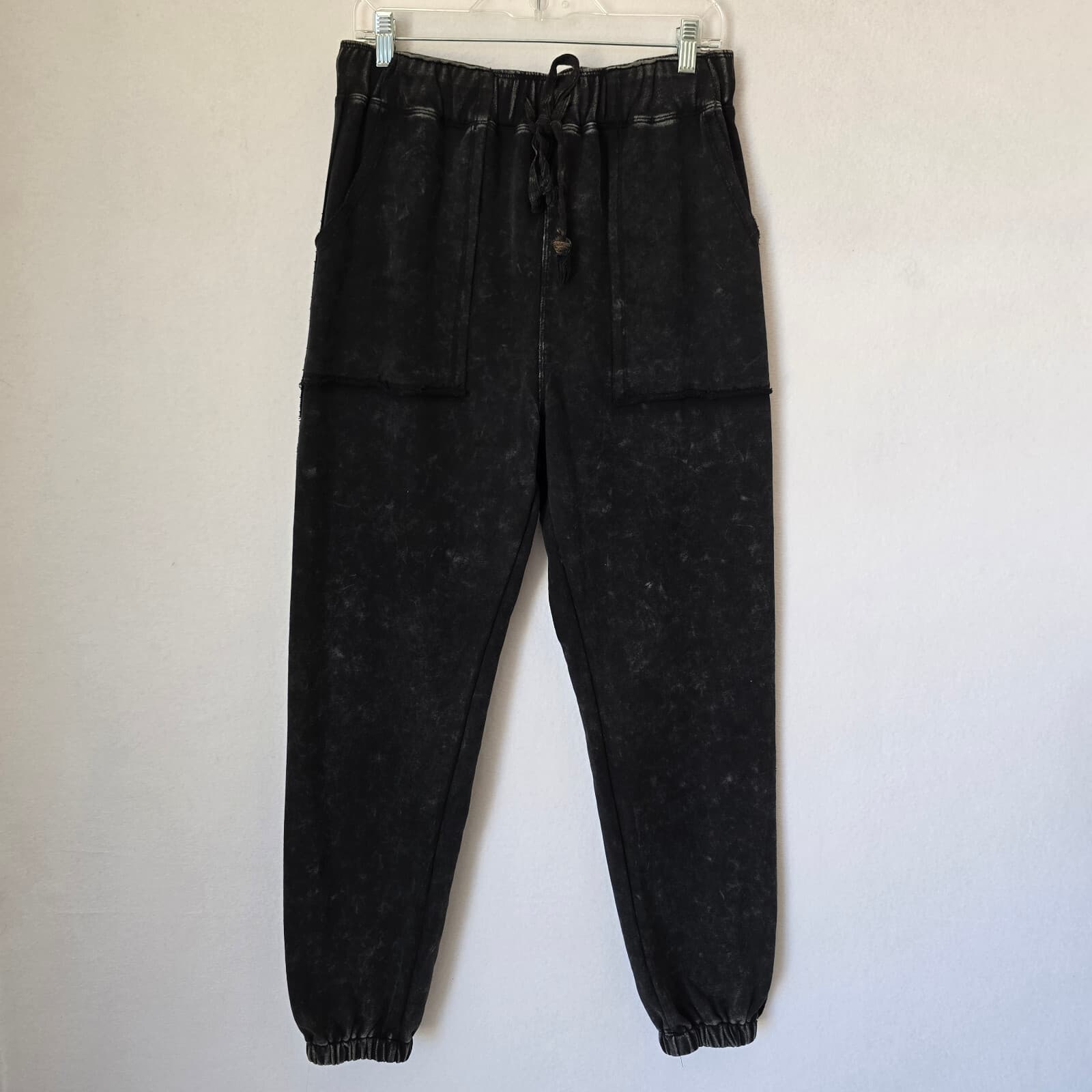 Oli & Hali Washed Terry Jogger Sweatpant Elastic Waist Drawstring Pocket Black M - Thumbnail 2