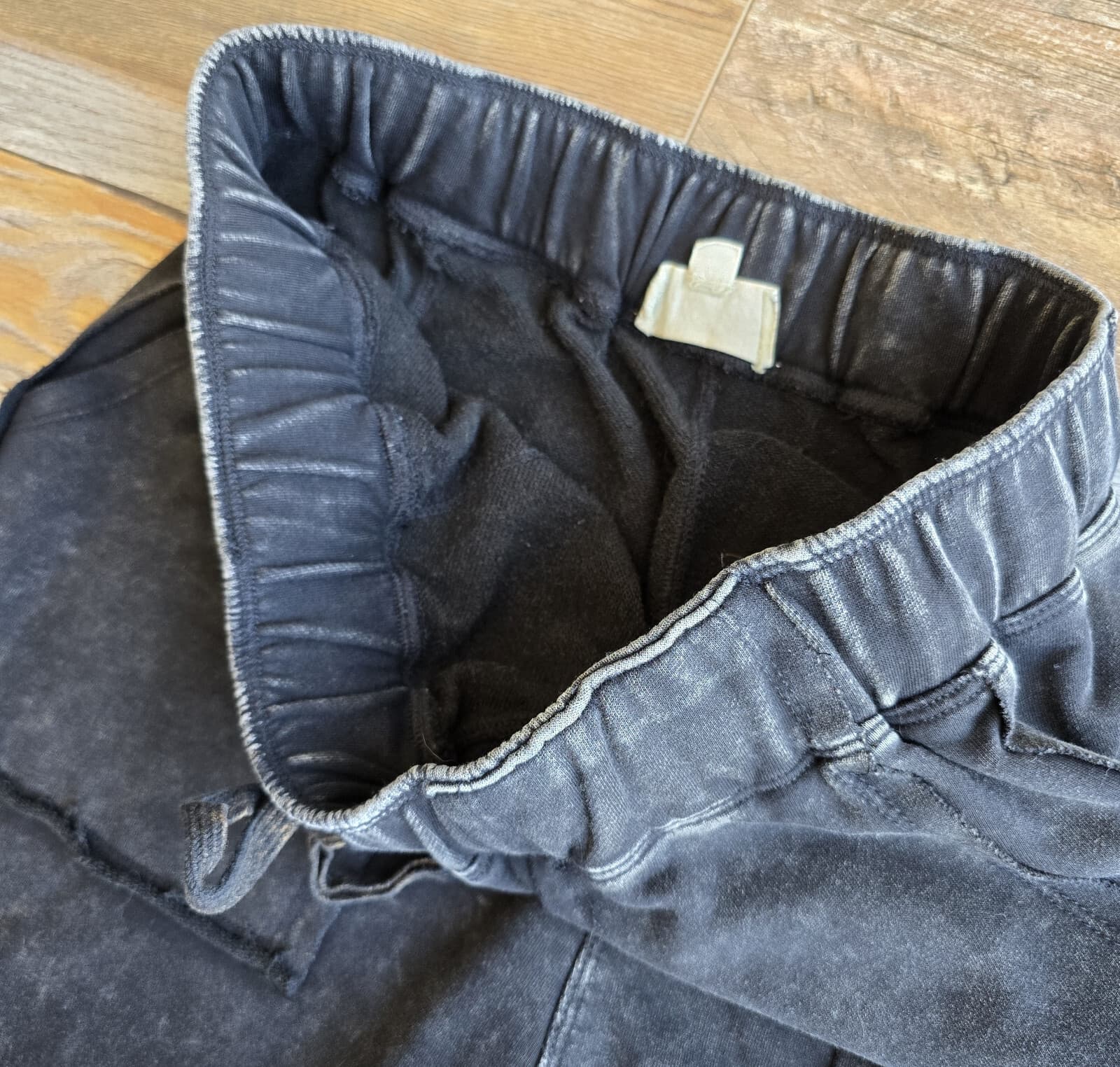 Oli & Hali Washed Terry Jogger Sweatpant Elastic Waist Drawstring Pocket Black M - Thumbnail 5