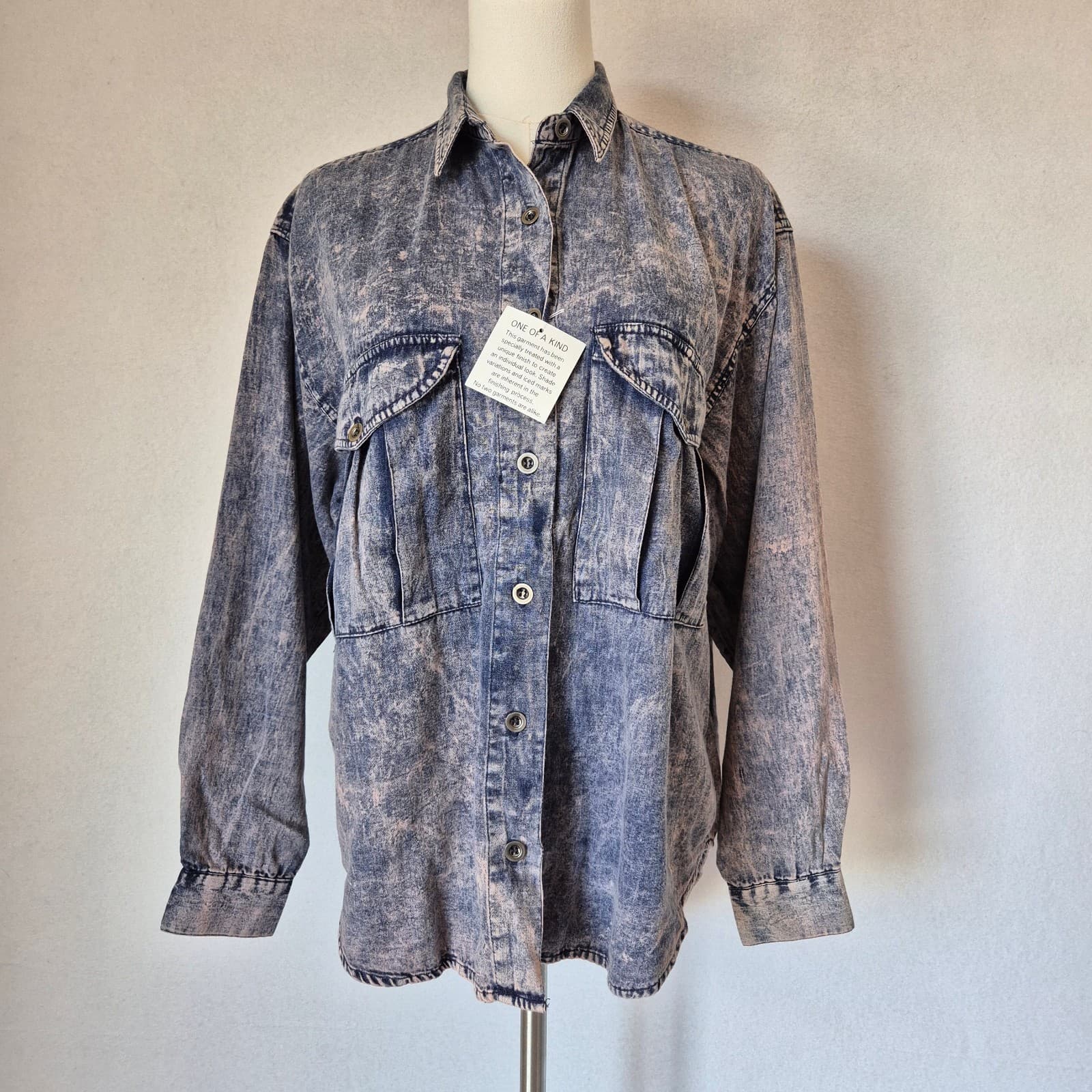 Vintage NWT Pinot Noir Acid-Washed Denim Shirt Button Long Sleeve Cotton Women M - Thumbnail 3