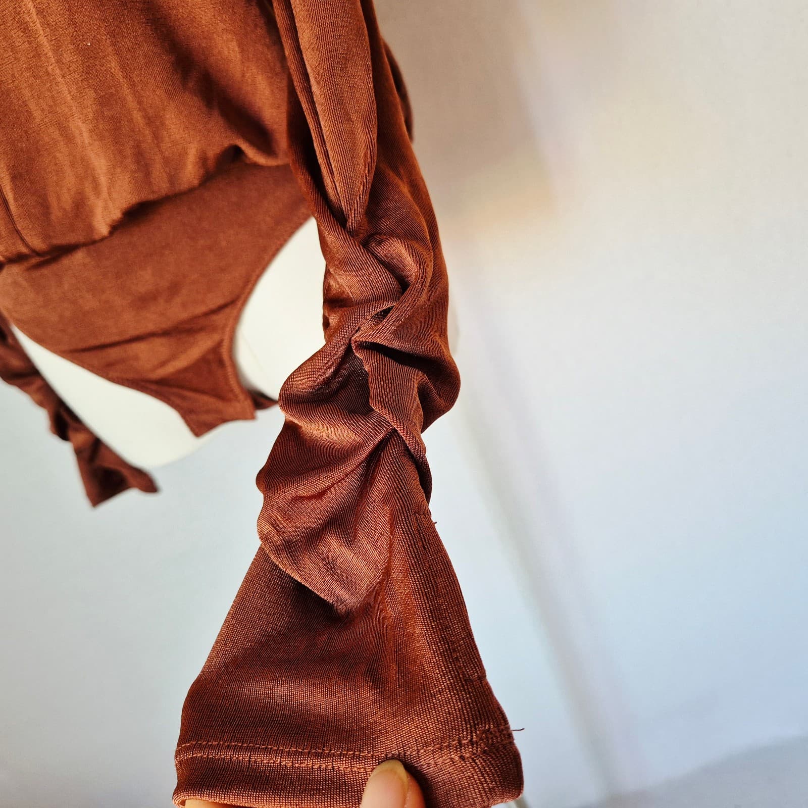 NWoT Free People Intimately Kaya Keyhole Long Sleeve Bodysuit Rust Brown Women S - Thumbnail 7