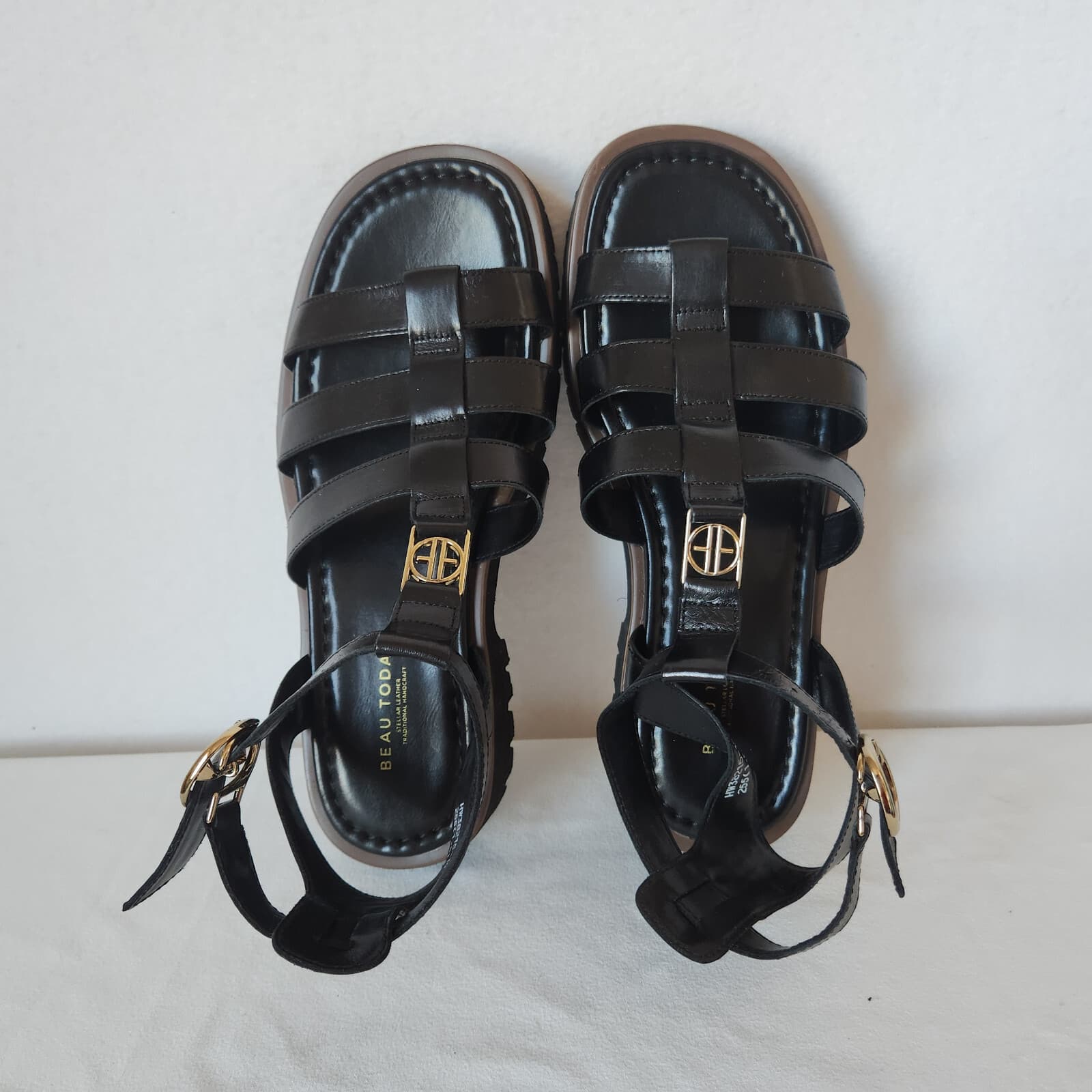 NWoB BEAU TODAY Leather Gladiator Sandals Open Toe Ankle Strap Platform Black 10 - Thumbnail 7