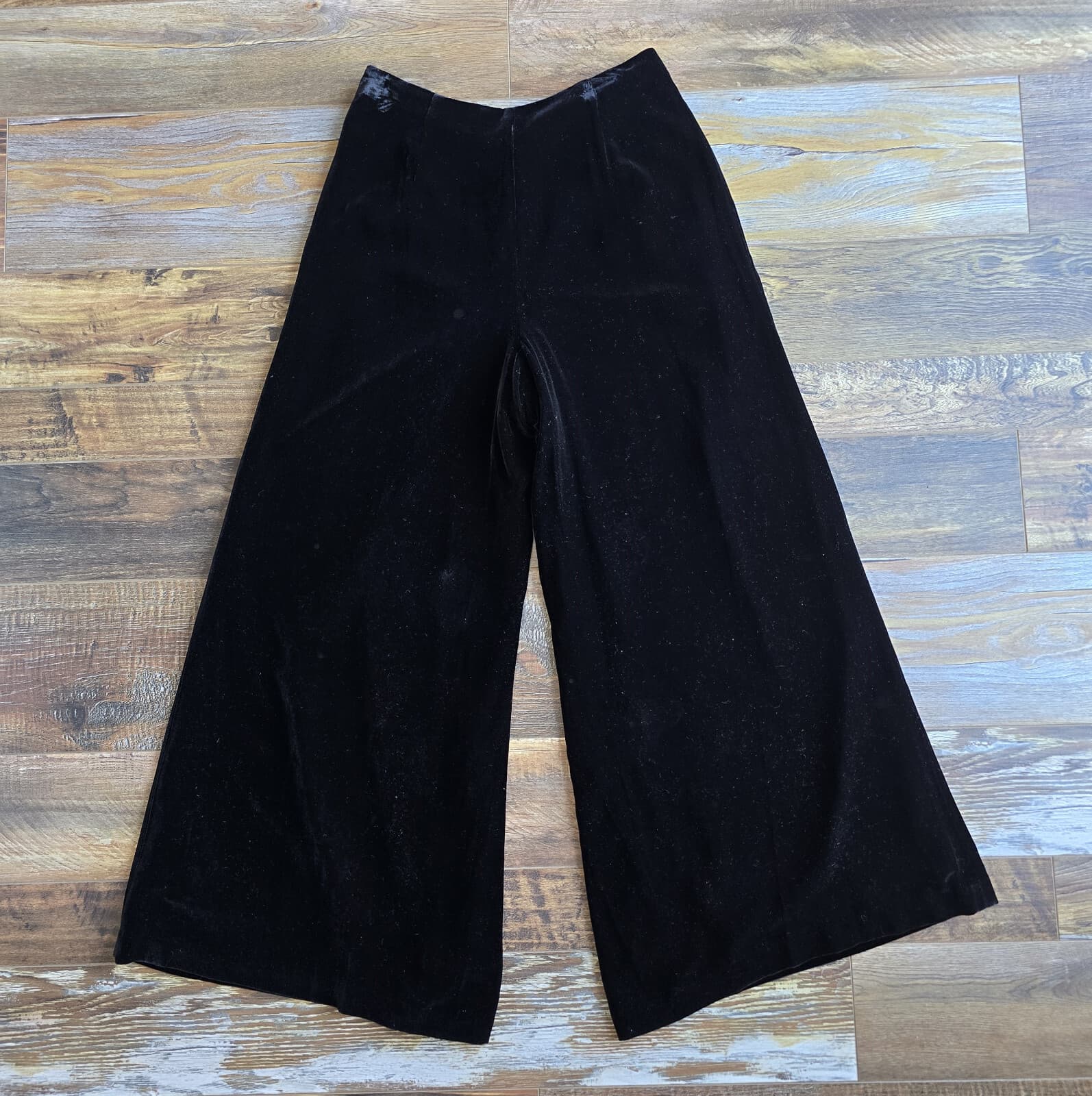 J. Peterman Silk Blend Velvet Palazzo Wide-Leg Pants Side-Zip Lined Black Sz.10 - Thumbnail 3
