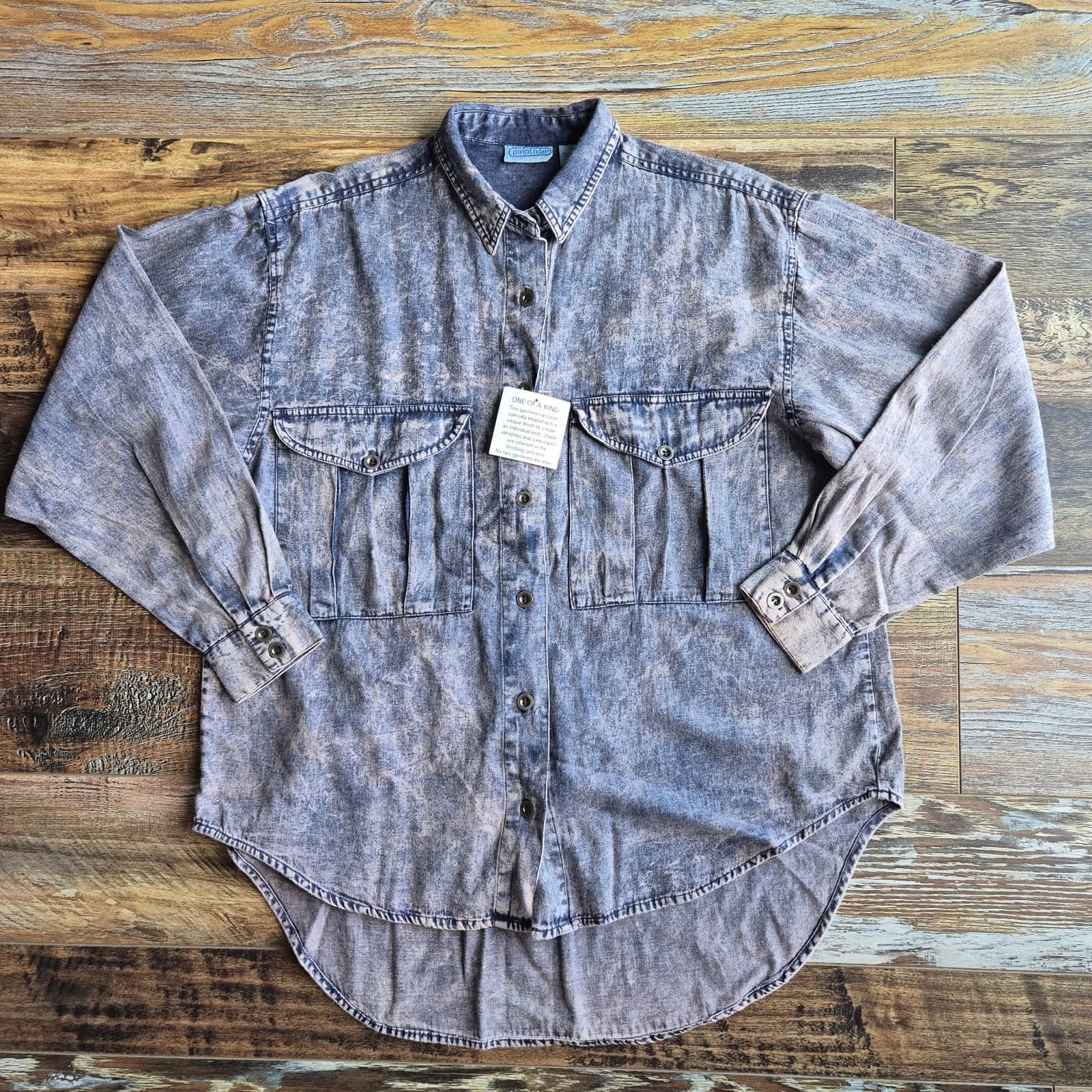 Vintage NWT Pinot Noir Acid-Washed Denim Shirt Button Long Sleeve Cotton Women M - Thumbnail 2