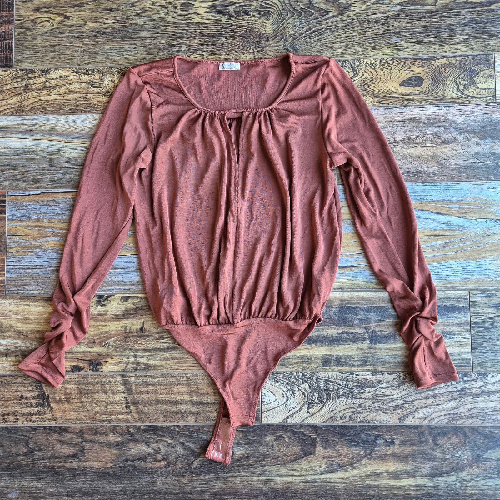 NWoT Free People Intimately Kaya Keyhole Long Sleeve Bodysuit Rust Brown Women S - Thumbnail 5
