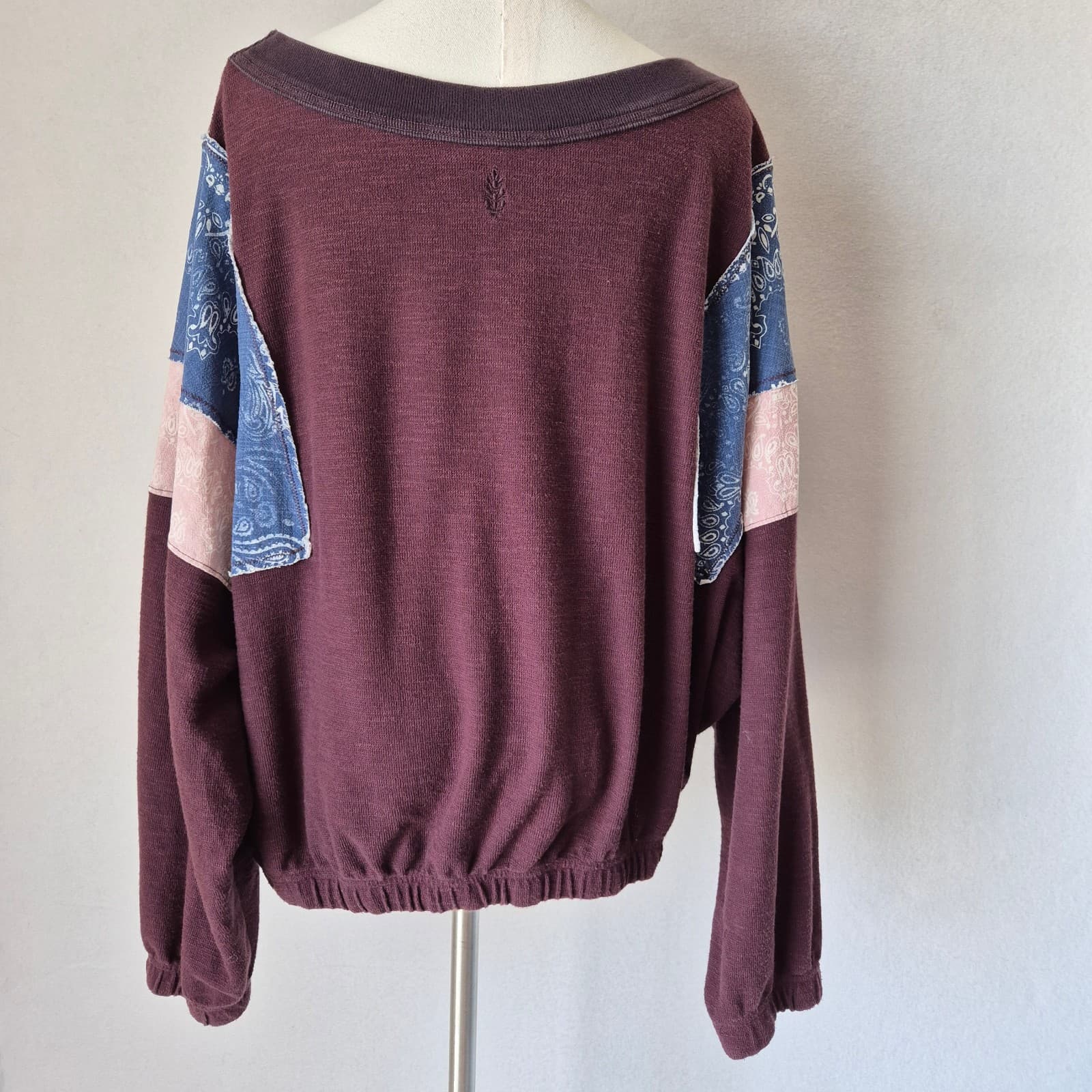 Free People Movement Patchwork Oversize Sweatshirt Long Sleeve Red Brown Sz.M - Thumbnail 4