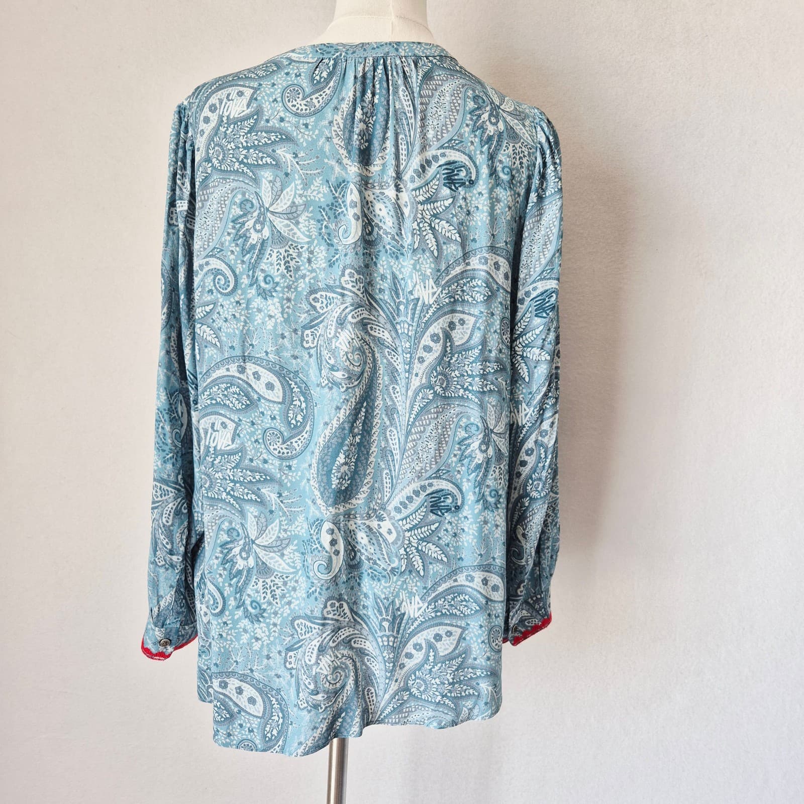 Zadig & Voltaire Teck Crepe Paisley Embroidered Blouse Long Sleeve Green Sz.L - Thumbnail 8