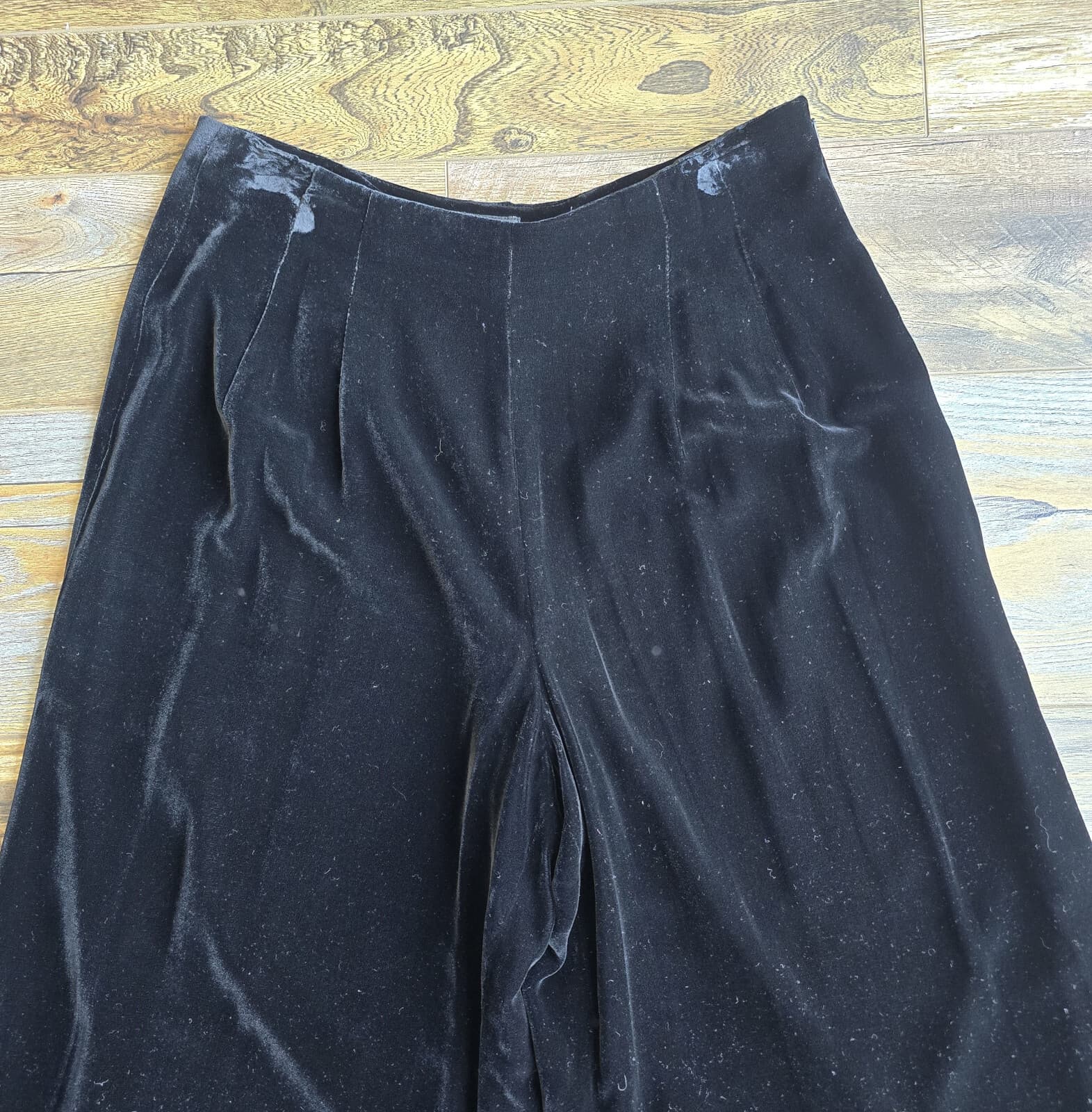 J. Peterman Silk Blend Velvet Palazzo Wide-Leg Pants Side-Zip Lined Black Sz.10 - Thumbnail 5