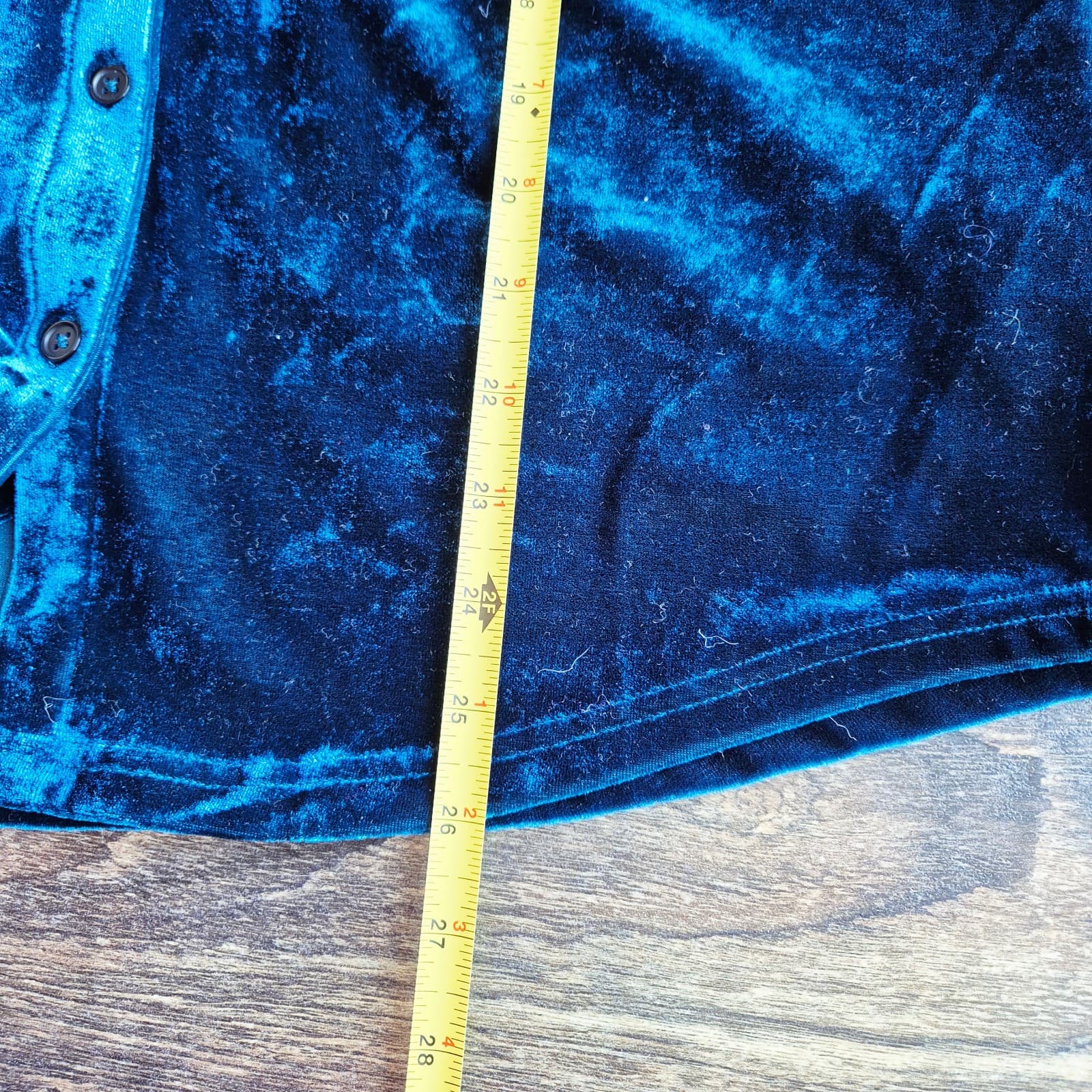NWT ModCloth Velvet Button-Down Shirt Long Sleeve Stretch Blue Green Women's M - Thumbnail 12