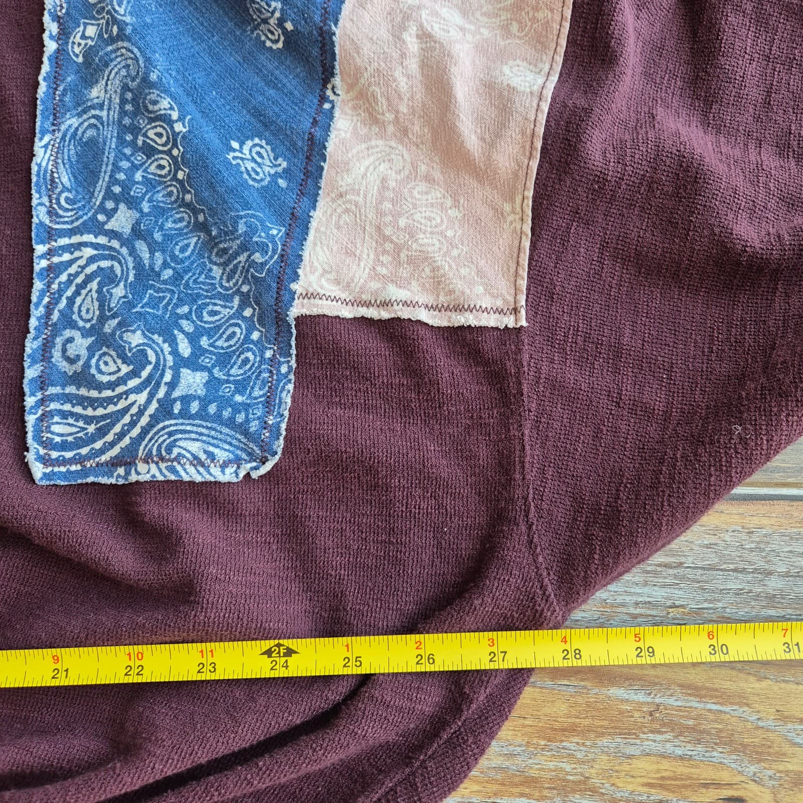 Free People Movement Patchwork Oversize Sweatshirt Long Sleeve Red Brown Sz.M - Thumbnail 11