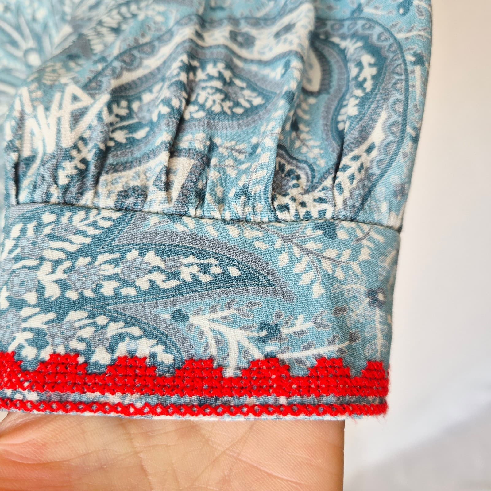 Zadig & Voltaire Teck Crepe Paisley Embroidered Blouse Long Sleeve Green Sz.L - Thumbnail 7