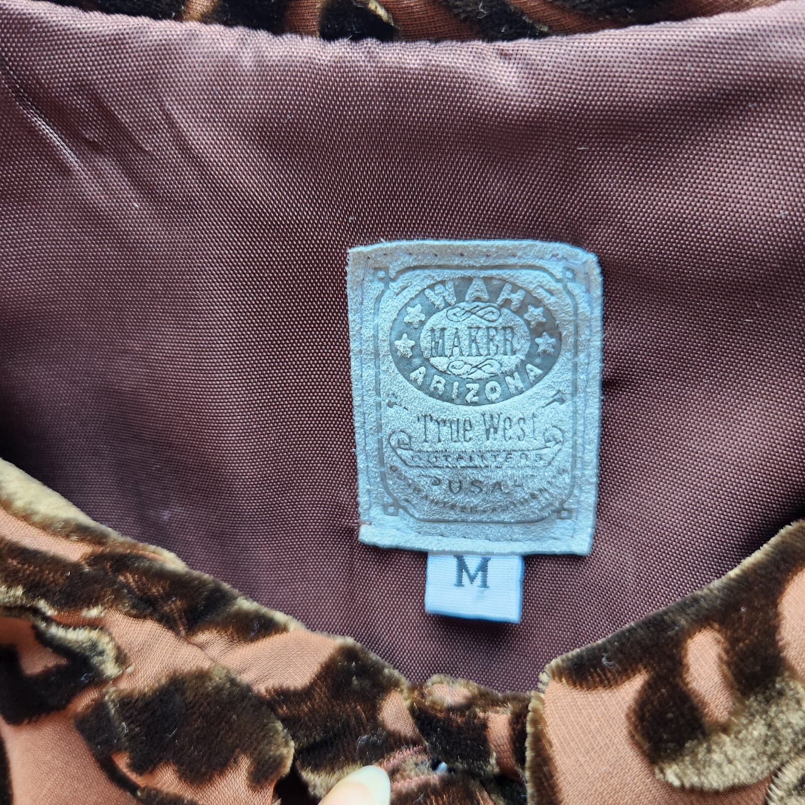 Wah Maker True West Burnout Velvet Shirt Button Long Sleeve Silk Blend Brown M - Thumbnail 4