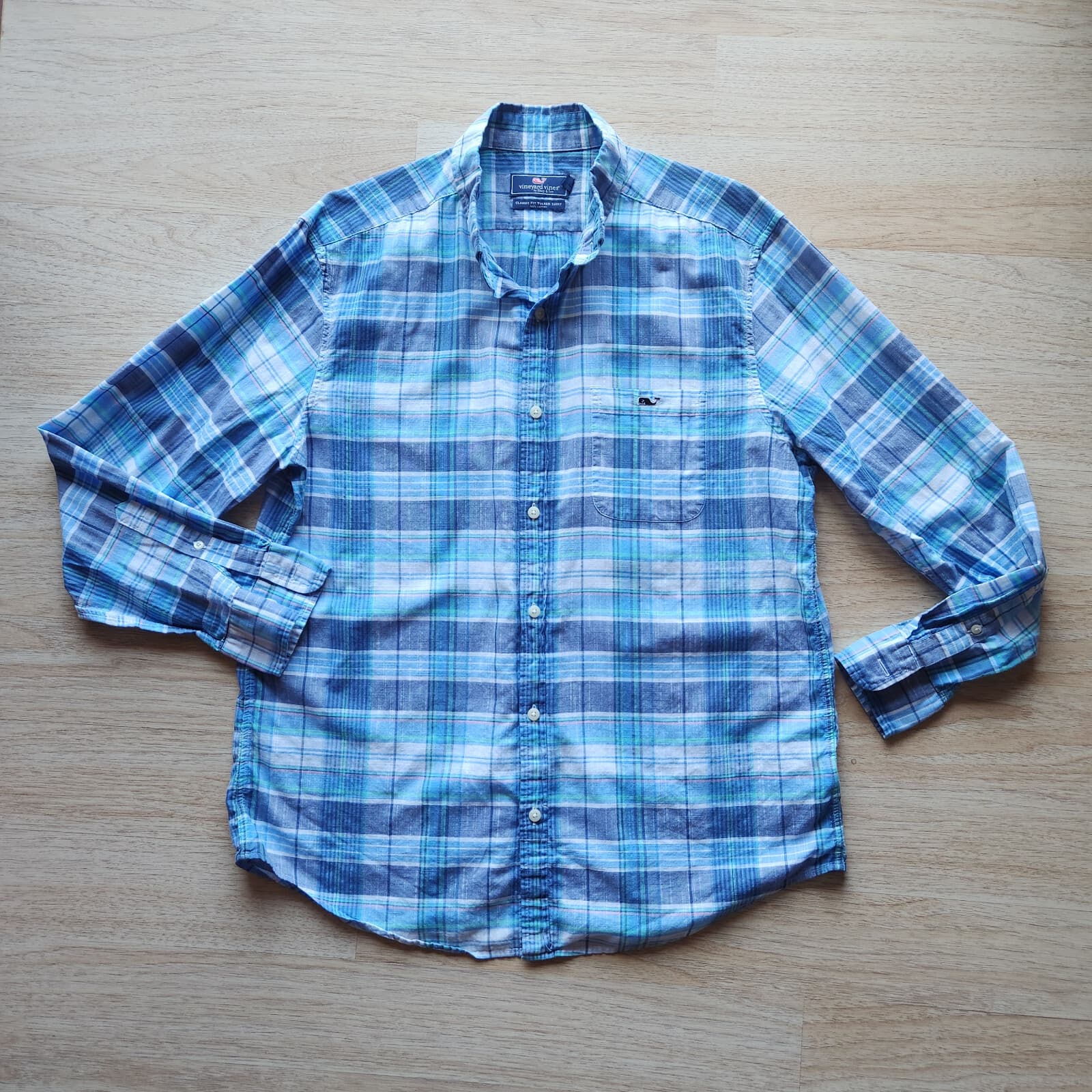 Vineyard Vines Smith Point Tucker Classic Fit Plaid Sport Shirt Moonshine Blue L - Thumbnail 2