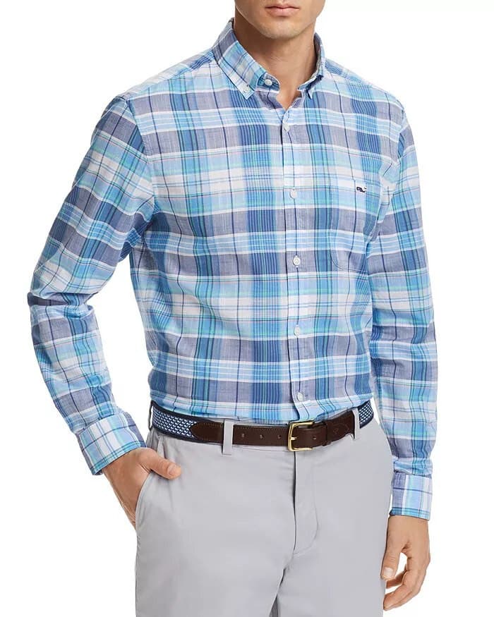 Vineyard Vines Smith Point Tucker Classic Fit Plaid Sport Shirt Moonshine Blue L - Thumbnail 5