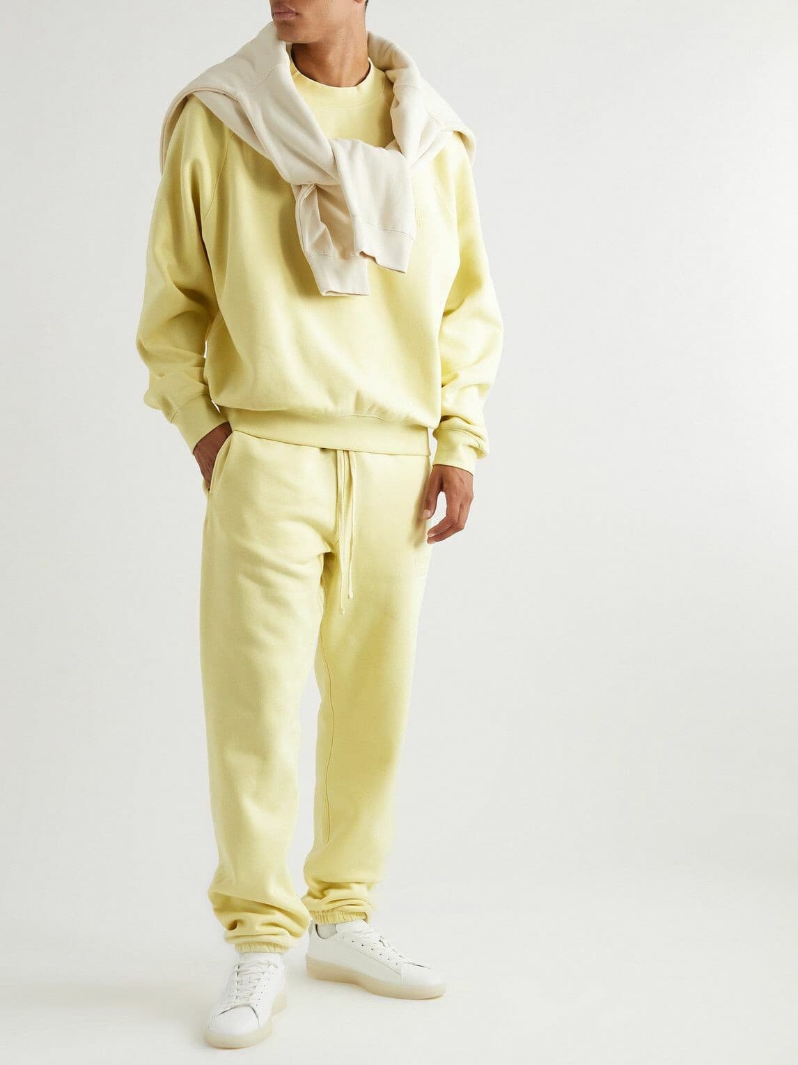 NWT ESSENTIALS Fear of God 2pc Hooded Sweatshirt Sweatpant Jogger Yellow Men's L - Thumbnail 2