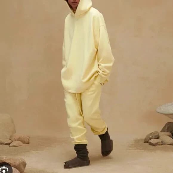 NWT ESSENTIALS Fear of God 2pc Hooded Sweatshirt Sweatpant Jogger Yellow Men's L - Thumbnail 6