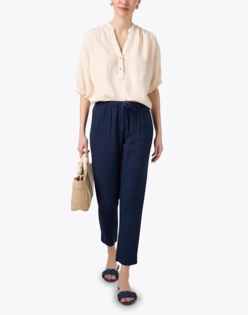 Xirena Jordyn Gauze Cotton Pants Elastic Waist Drawstring Pocket Navy Blue Sz.XS - Thumbnail 7