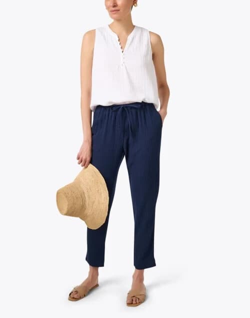 Xirena Jordyn Gauze Cotton Pants Elastic Waist Drawstring Pocket Navy Blue Sz.XS - Thumbnail 6