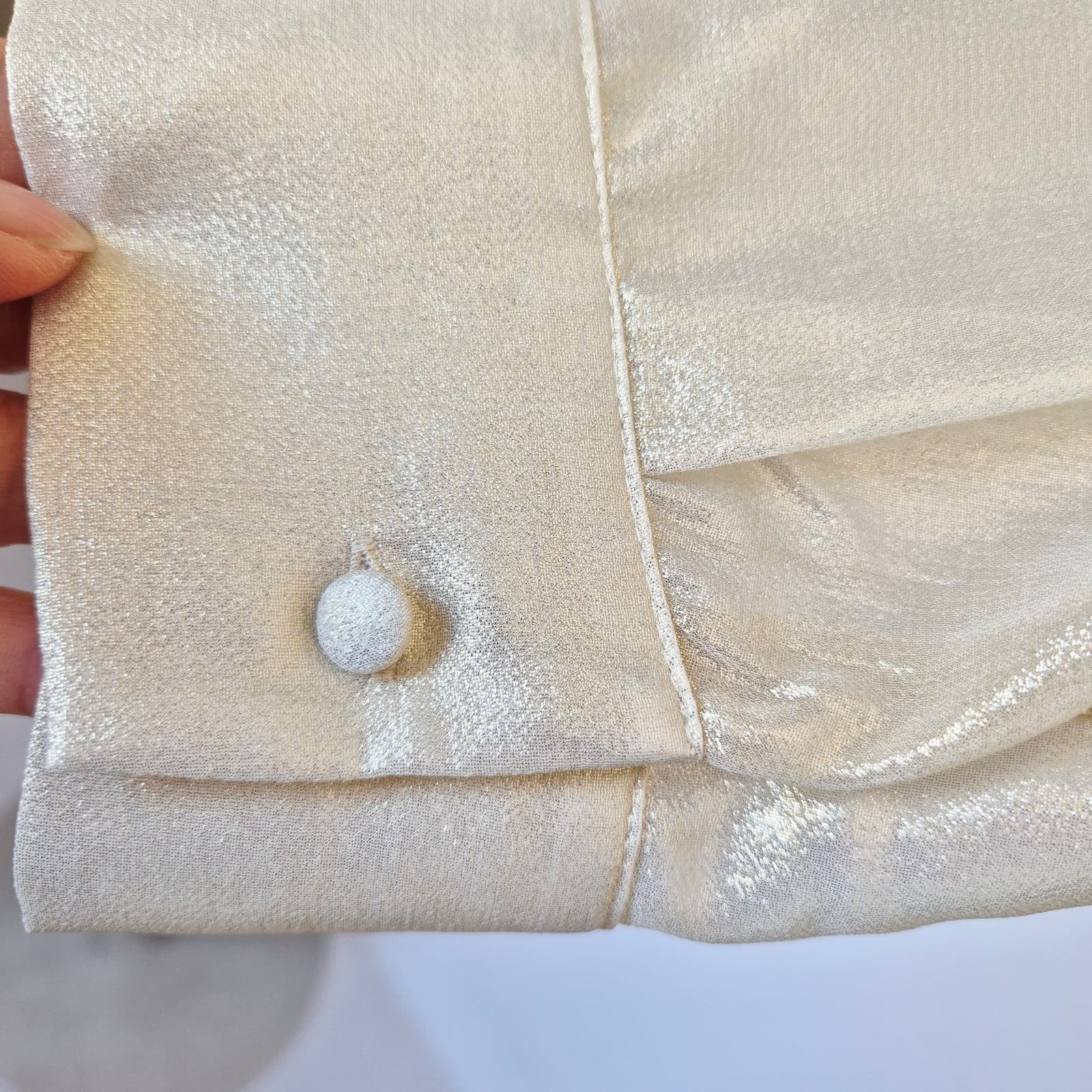 NWT ZARA Semi Sheer Gold Metallic Button-Down Boxy Shirt Long Sleeve Women's L - Thumbnail 7