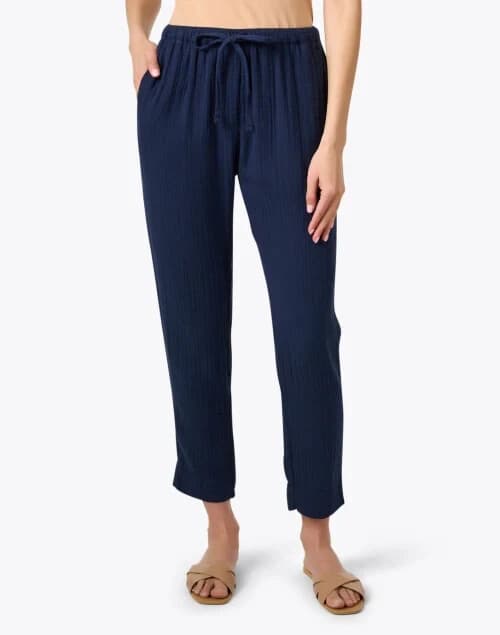 Xirena Jordyn Gauze Cotton Pants Elastic Waist Drawstring Pocket Navy Blue Sz.XS - Thumbnail 4