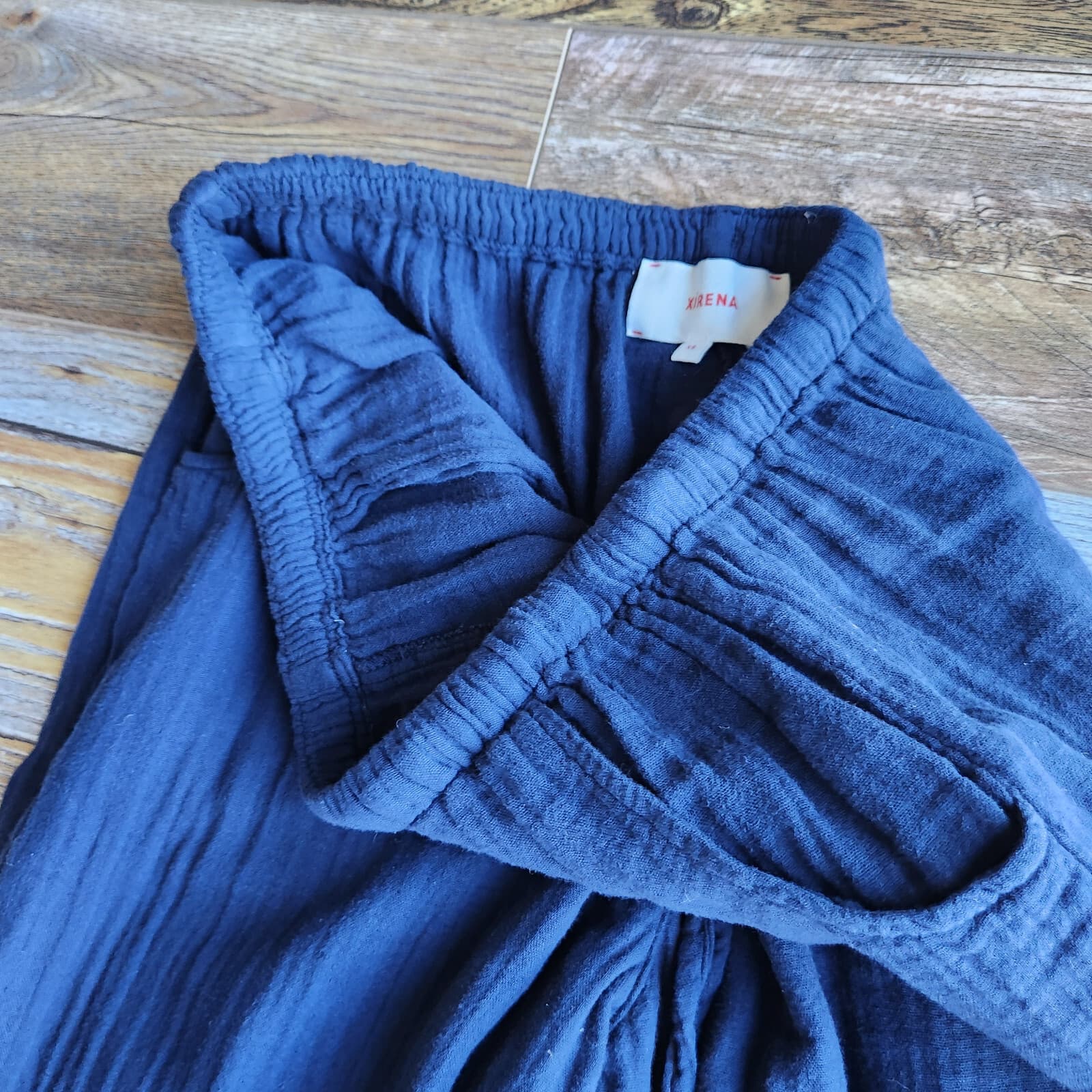 Xirena Jordyn Gauze Cotton Pants Elastic Waist Drawstring Pocket Navy Blue Sz.XS - Thumbnail 11