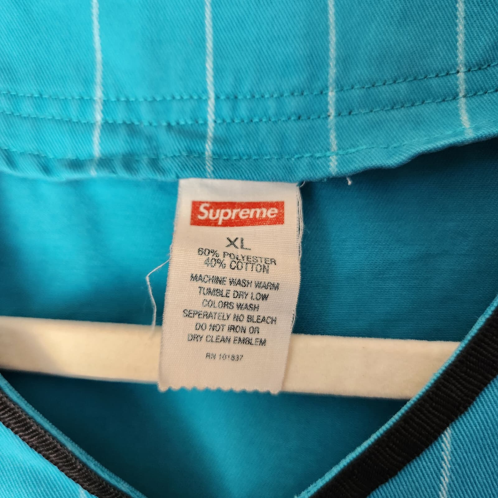 Supreme Pinstripe Baseball Jersey Yankees Button Short Sleeve Peal Blue Green XL - Thumbnail 8