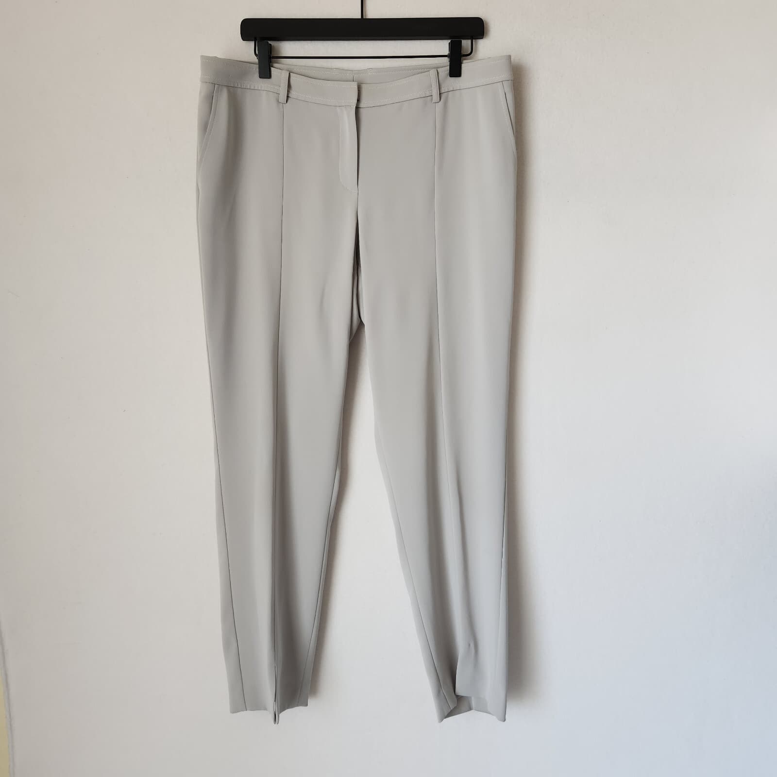 ST. JOHN Jennifer Work Dress Ankle Slit-Hem Pants Slim Zip Pocket Grey Women 12 - Thumbnail 2