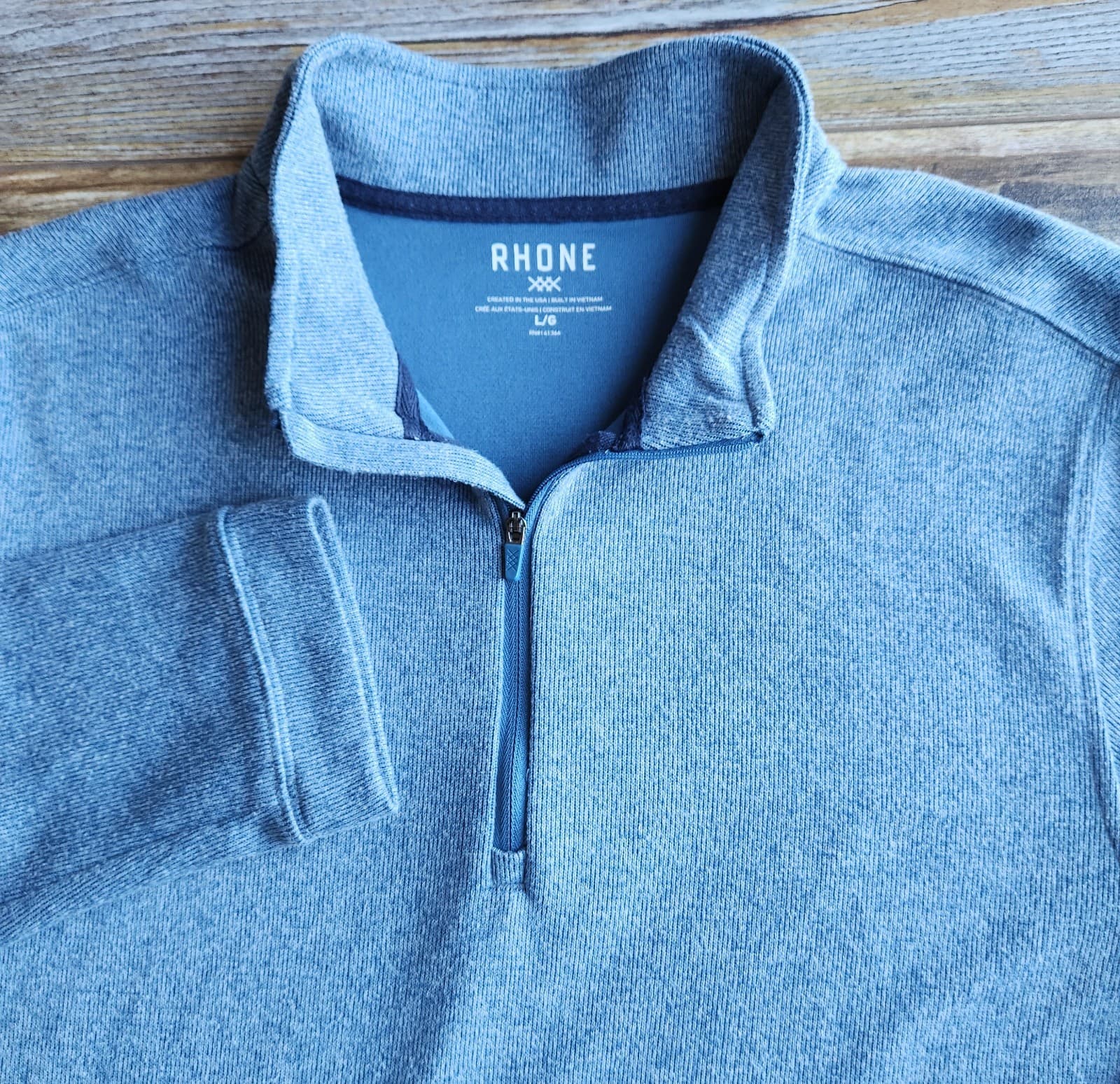 Rhone Commuter 1/4 Zip Mock Neck Sweater Pullover Stellar Blue Marle Men's L