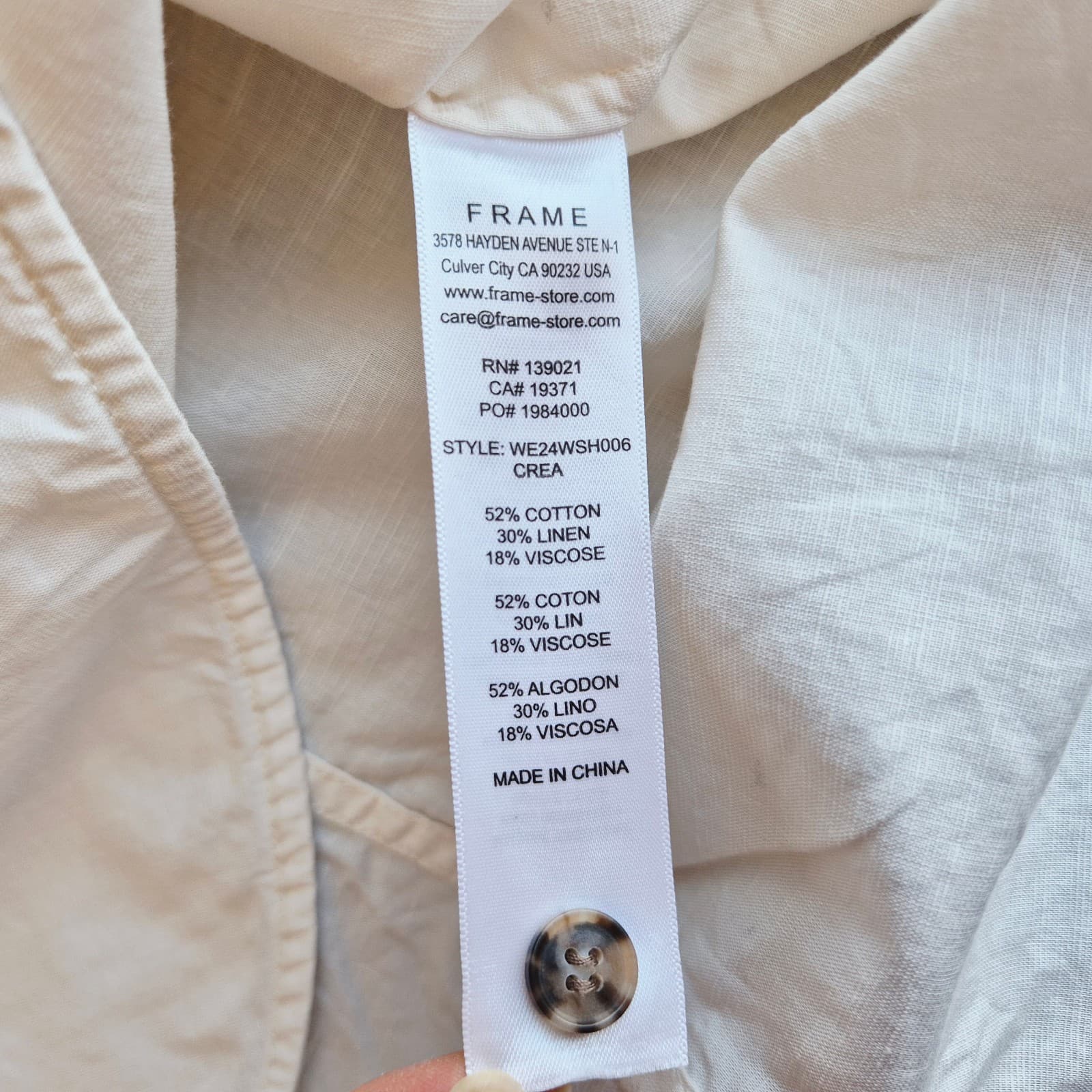 FRAME $348 Linen Blend Patch Pocket Utility Shirt Short Sleeve Cream Women's XS - Thumbnail 12