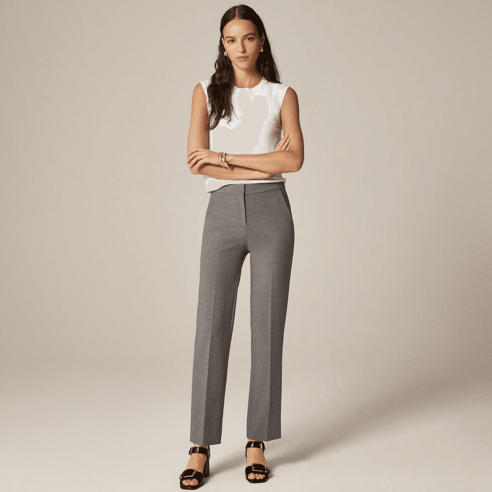 J.Crew Women's 10-Tall Kate Straight Leg Stretch Dress Pants Pocket Grey #BK253 - Thumbnail 2