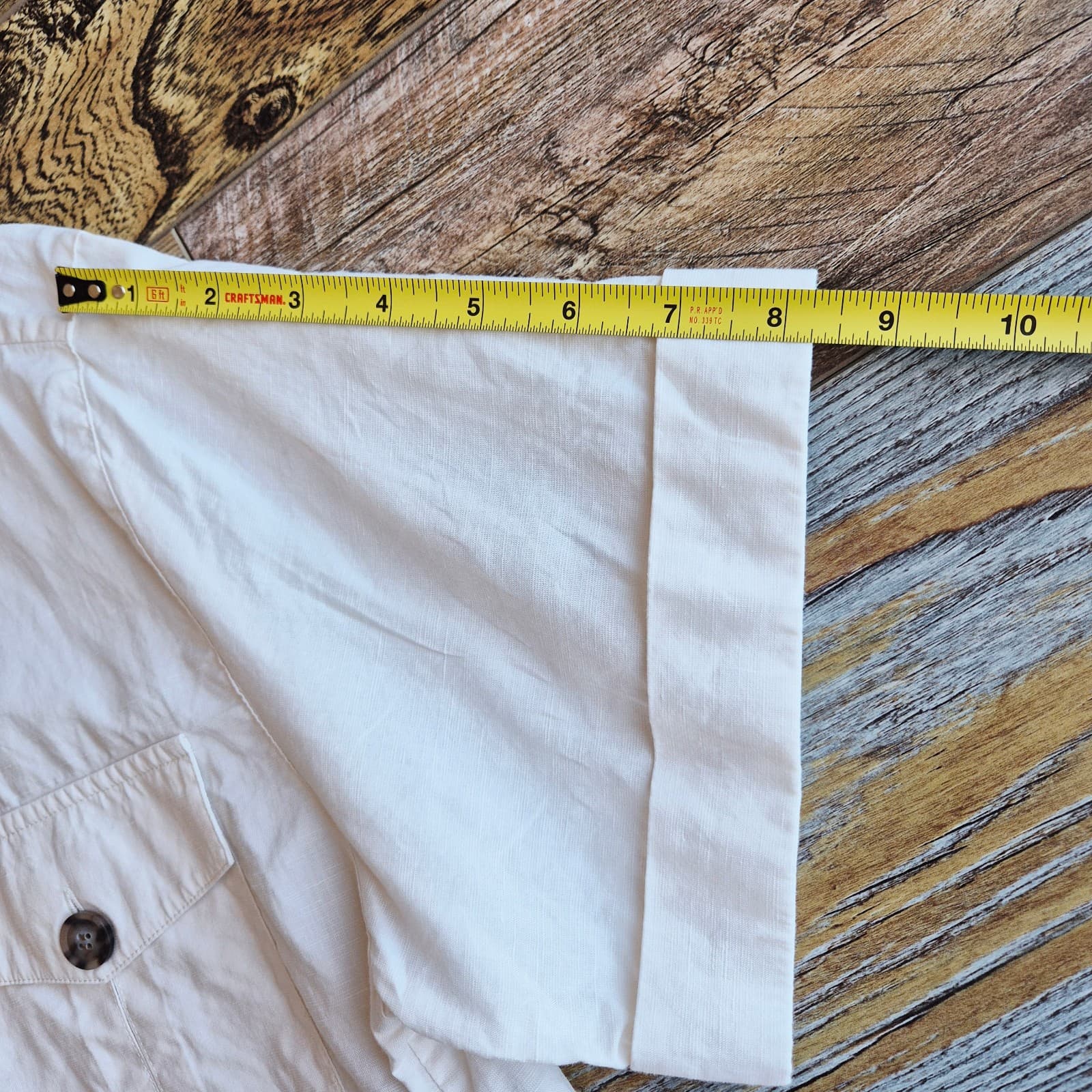FRAME $348 Linen Blend Patch Pocket Utility Shirt Short Sleeve Cream Women's XS - Thumbnail 14