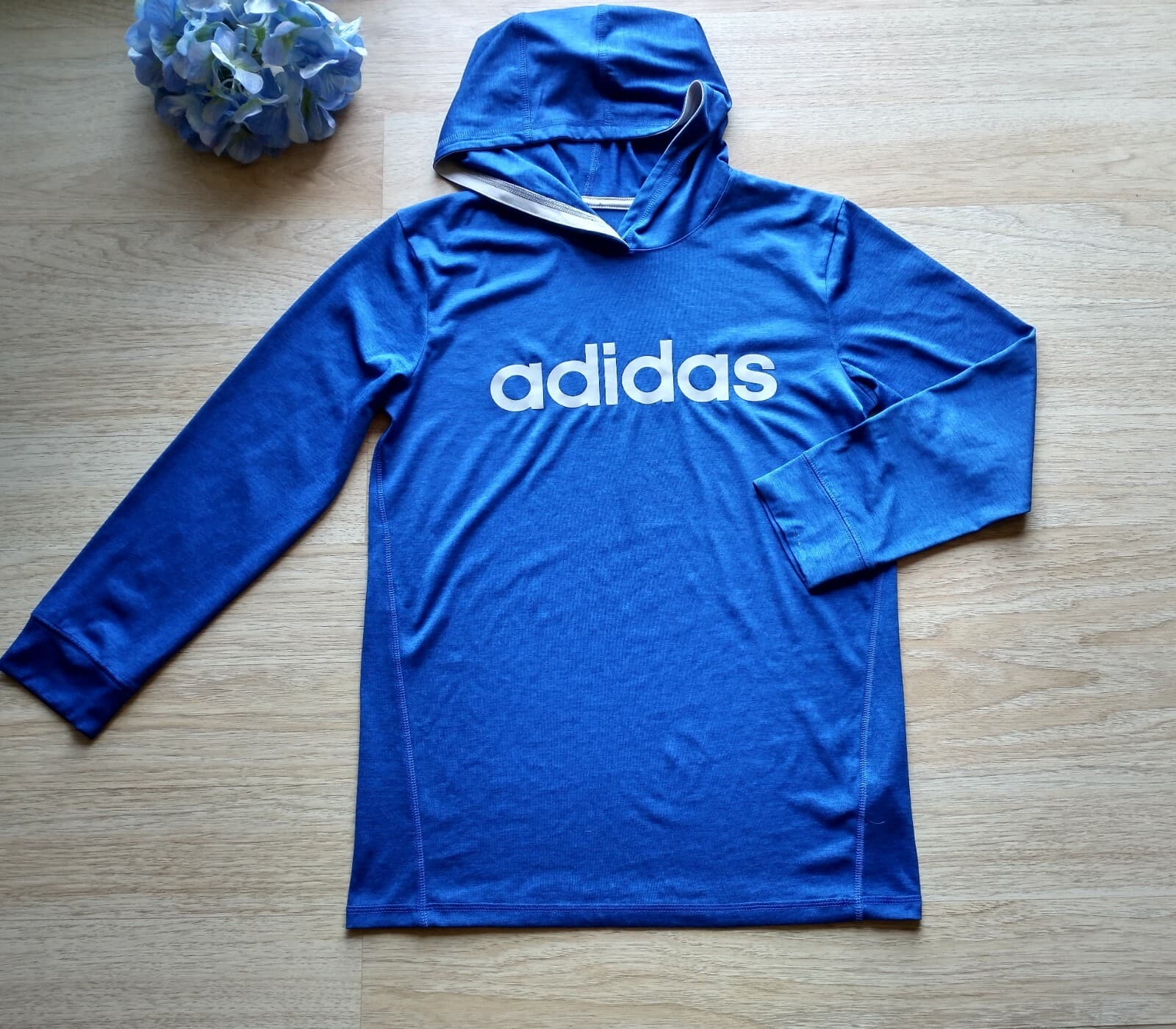 Adidas Boy Hood Long Sleeve Shirt Sweatshirt Pullover Blue Sz.L (14-15)
