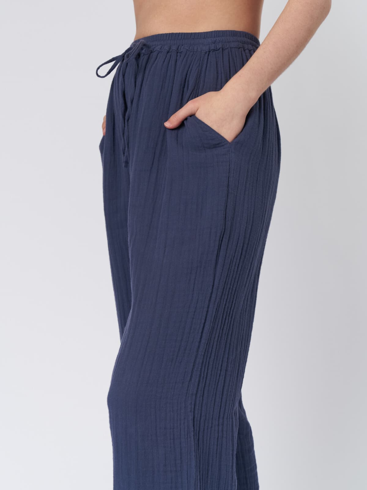 Xirena Jordyn Gauze Cotton Pants Elastic Waist Drawstring Pocket Navy Blue Sz.XS - Thumbnail 2