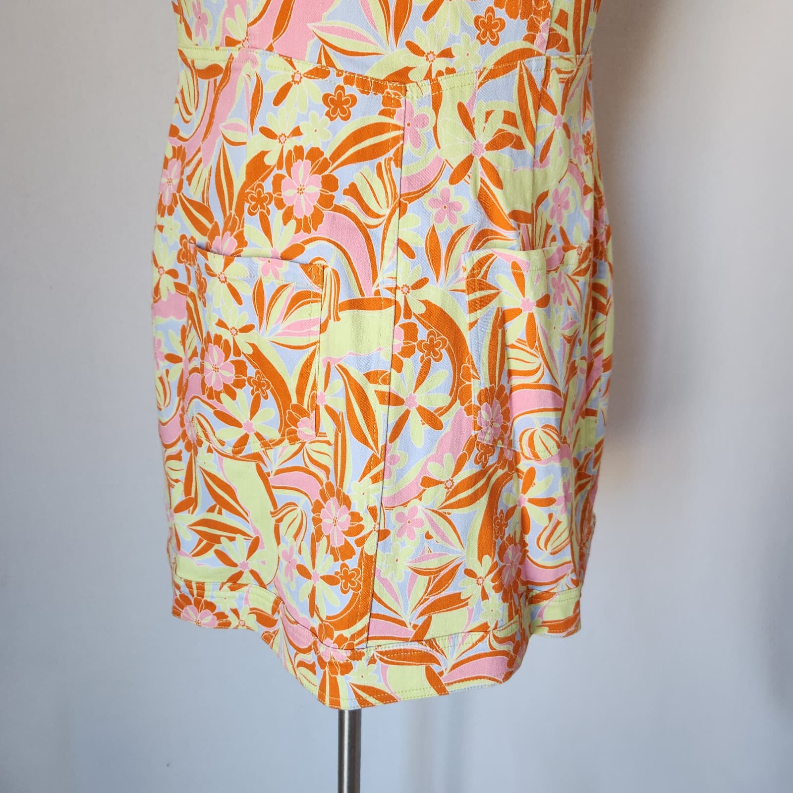 Nicole Miller Floral Denim Collar Mini Shirt-Dress Button-Down Sleeveless Sz.L - Thumbnail 8