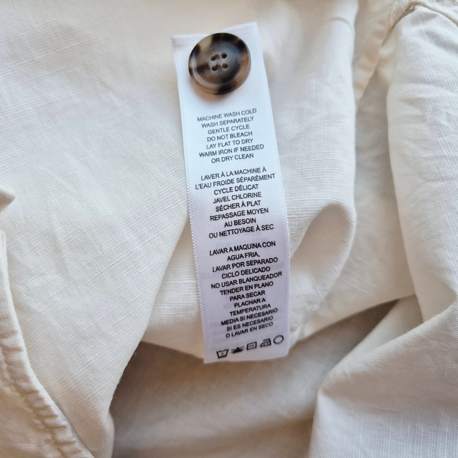 FRAME $348 Linen Blend Patch Pocket Utility Shirt Short Sleeve Cream Women's XS - Thumbnail 13