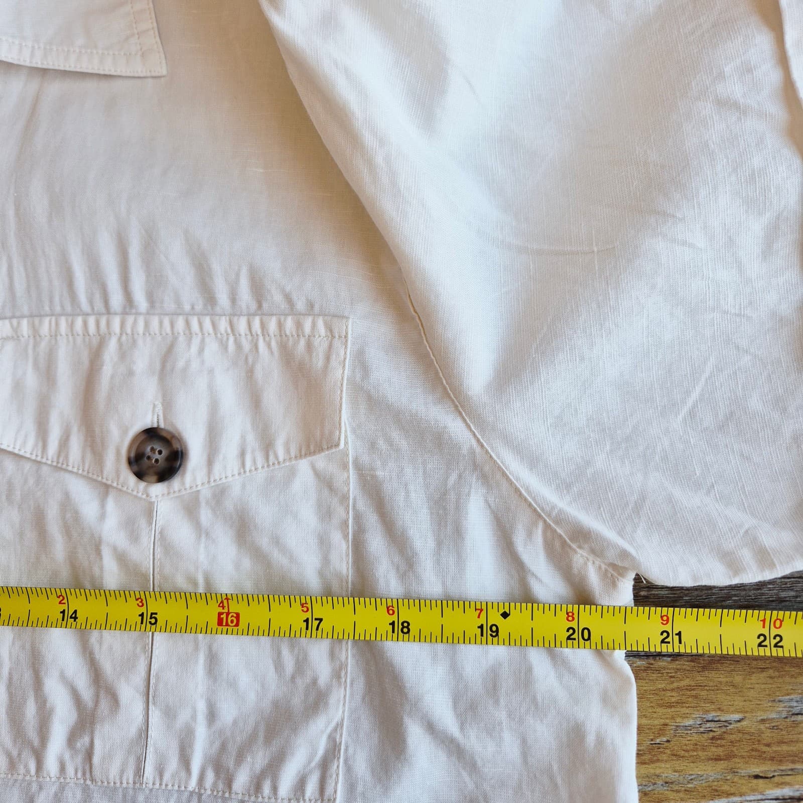 FRAME $348 Linen Blend Patch Pocket Utility Shirt Short Sleeve Cream Women's XS - Thumbnail 15