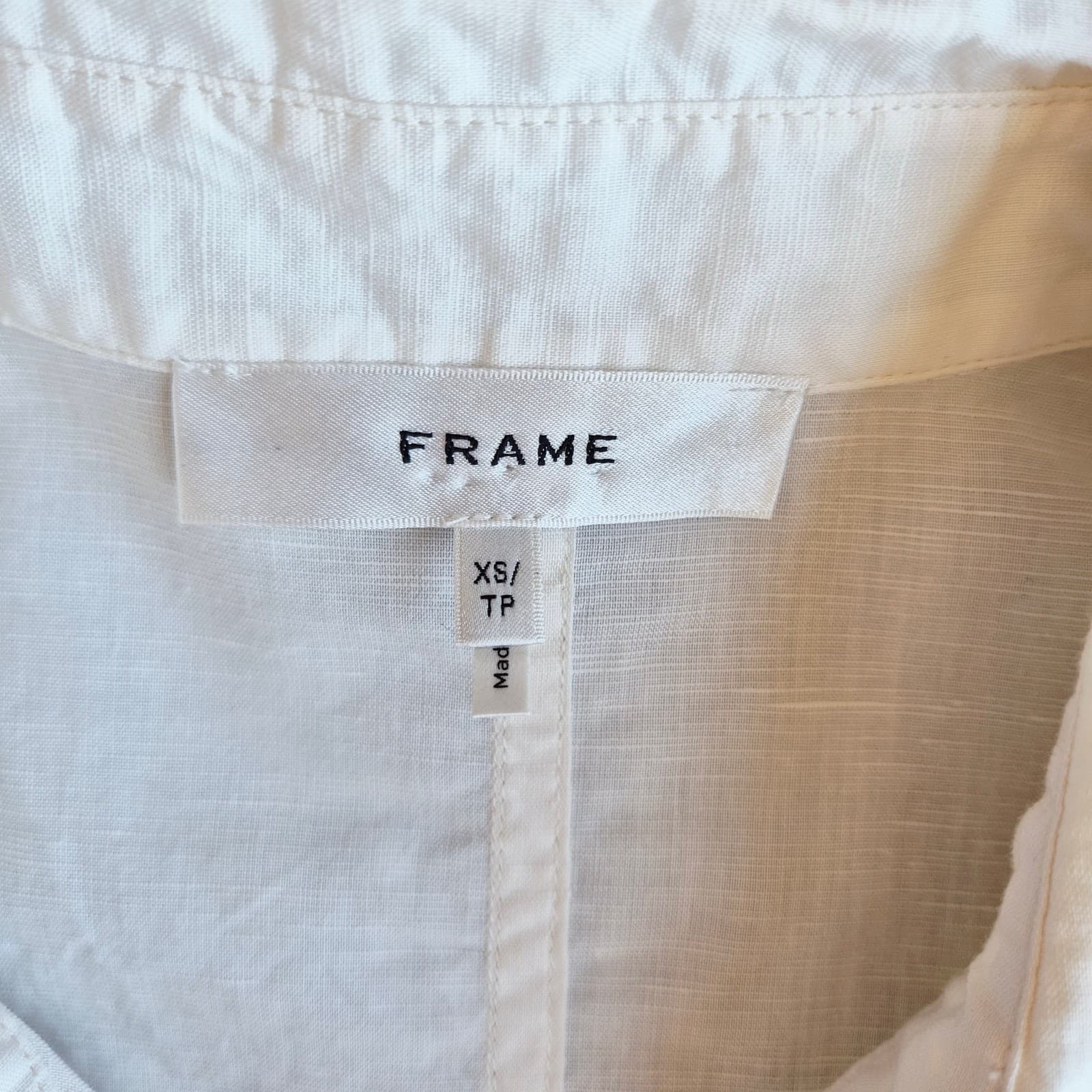 FRAME $348 Linen Blend Patch Pocket Utility Shirt Short Sleeve Cream Women's XS - Thumbnail 11