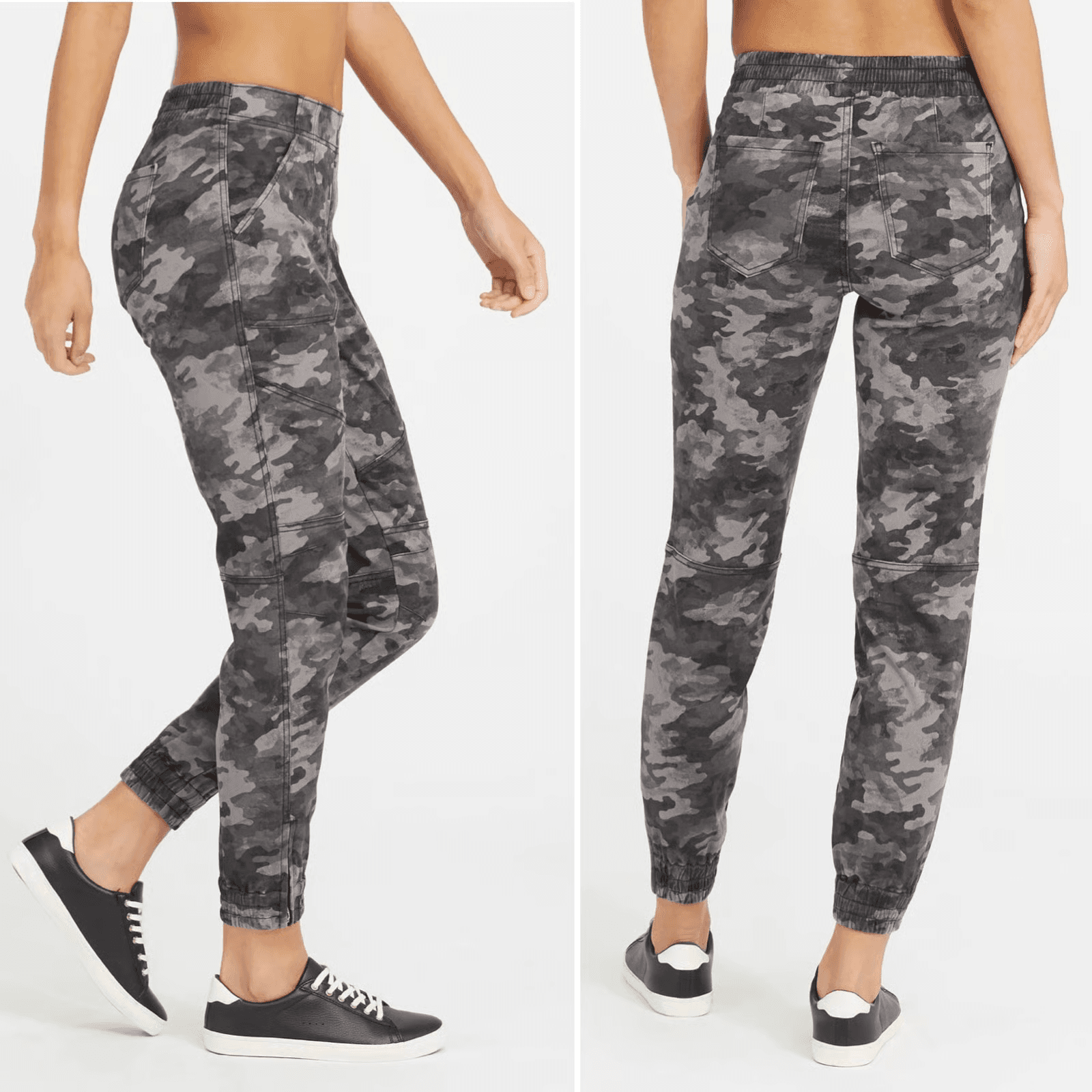 NWoT SPANX Stretch Twill Cargo Joggers Ankle-Zipper Blackwash Camo Pocket Sz.XS - Thumbnail 6