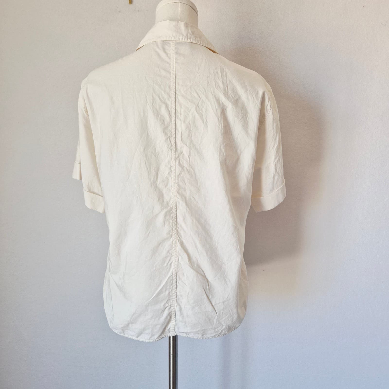 FRAME $348 Linen Blend Patch Pocket Utility Shirt Short Sleeve Cream Women's XS - Thumbnail 9