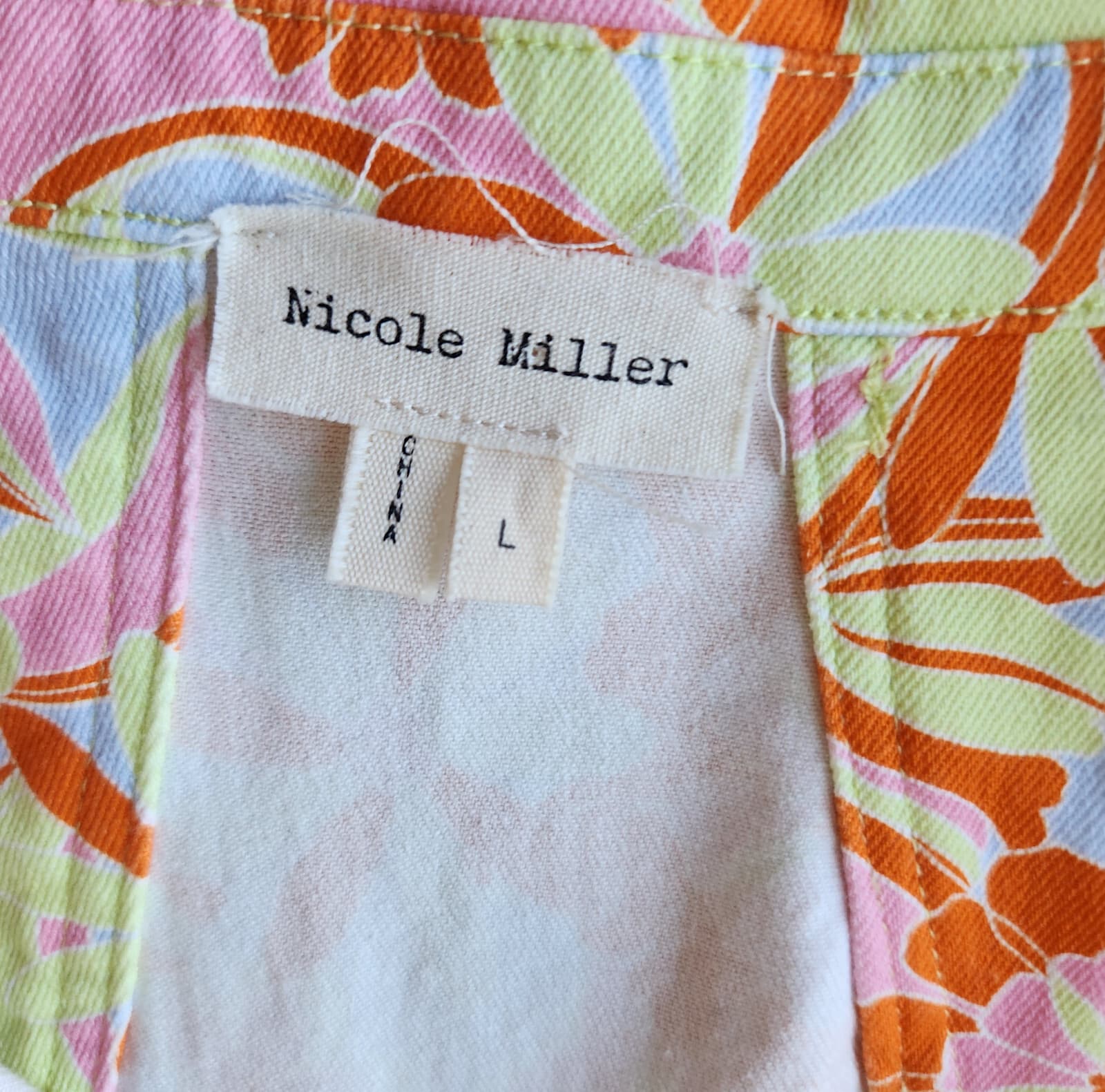 Nicole Miller Floral Denim Collar Mini Shirt-Dress Button-Down Sleeveless Sz.L - Thumbnail 10