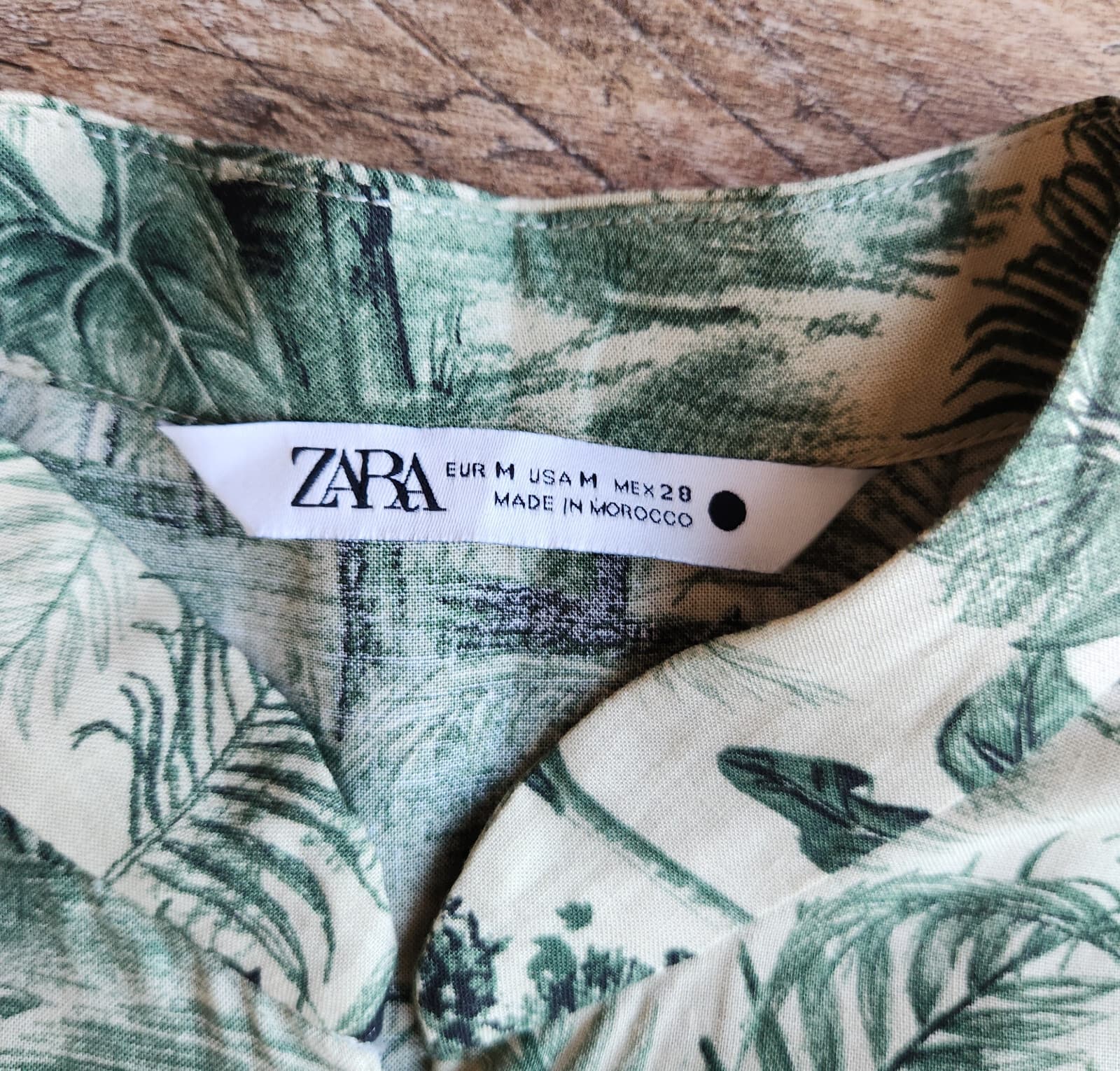 Zara Linen Blend Tropical Leaf Belt Mini Dress Long Sleeve Mandarin Button Sz.M - Thumbnail 6