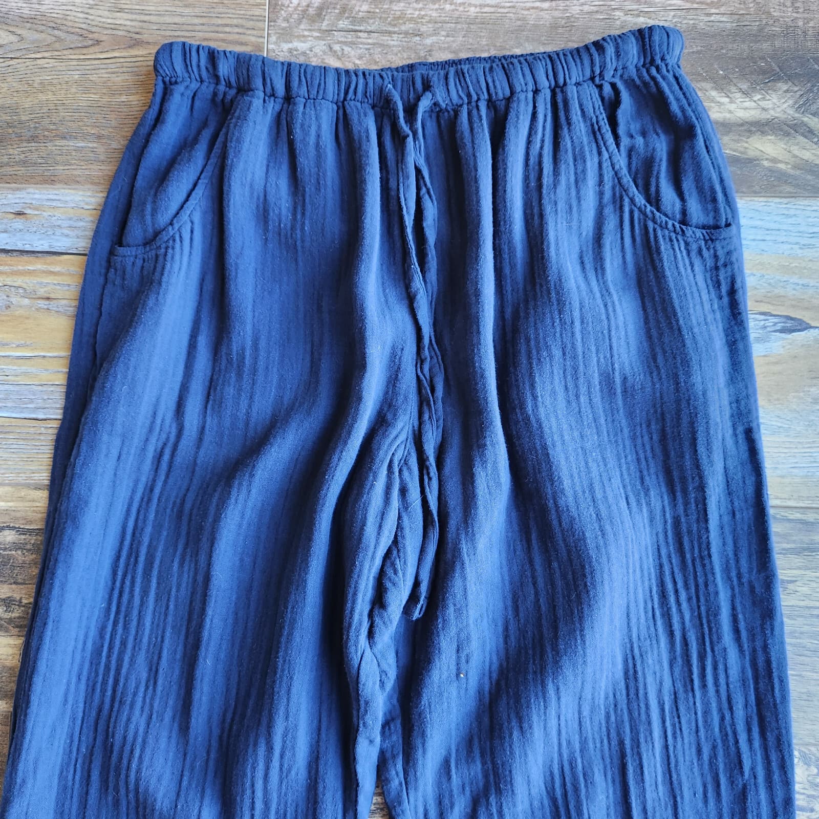 Xirena Jordyn Gauze Cotton Pants Elastic Waist Drawstring Pocket Navy Blue Sz.XS - Thumbnail 3