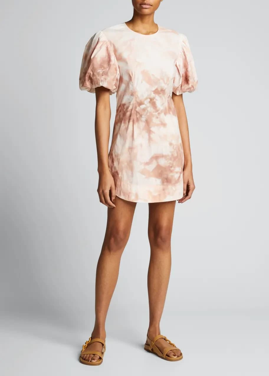 NWT Talulah Dazed Tie-Dye Puff-Sleeve Mini Dress 100% Cotton Pink Beige Womens S - Thumbnail 5