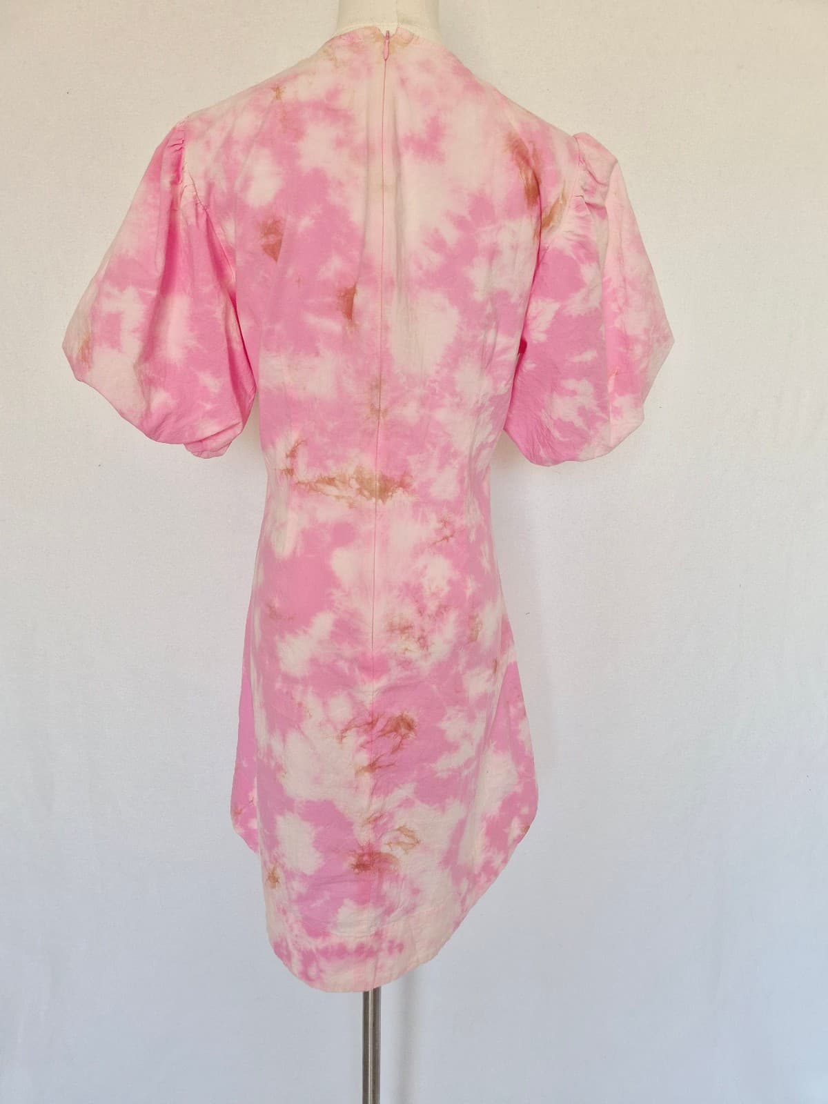 NWT Talulah Dazed Tie-Dye Puff-Sleeve Mini Dress 100% Cotton Pink Beige Womens S - Thumbnail 7