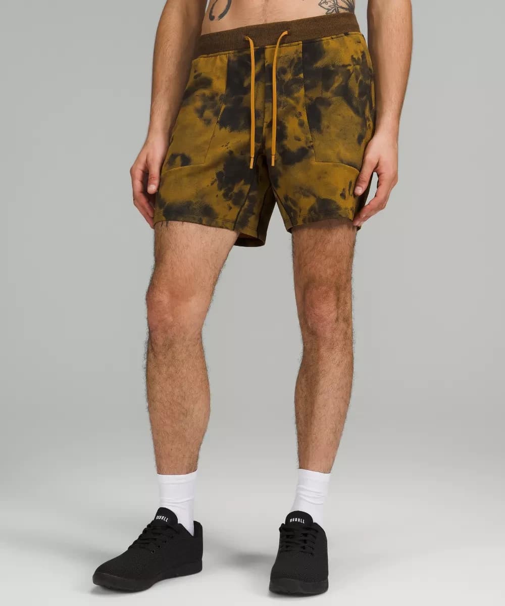 Lululemon Textured Tech Short 6" Zip Pocket Diamond Dye Gold Spice Black Men's L - Thumbnail 2