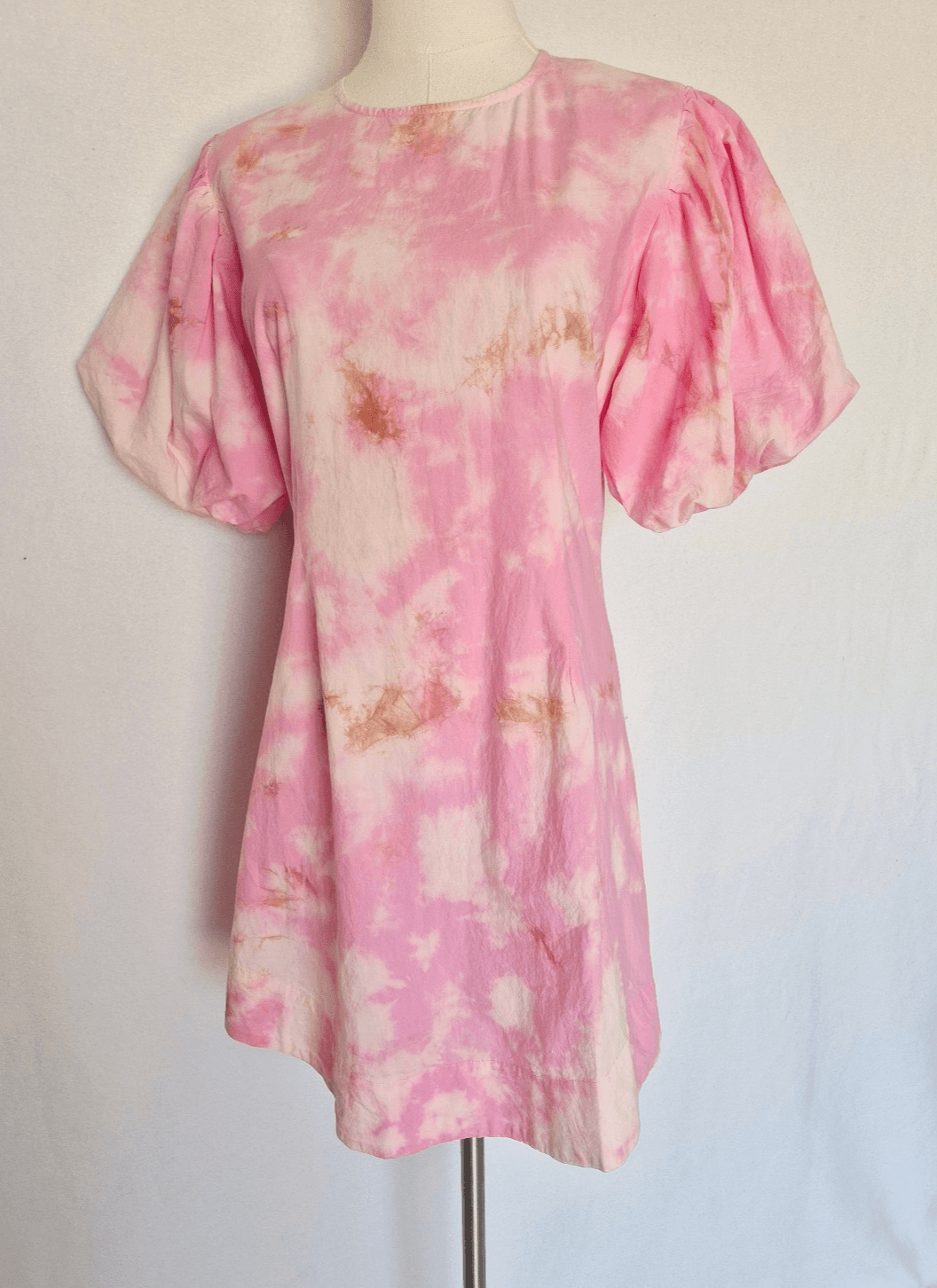 NWT Talulah Dazed Tie-Dye Puff-Sleeve Mini Dress 100% Cotton Pink Beige Womens S - Thumbnail 2