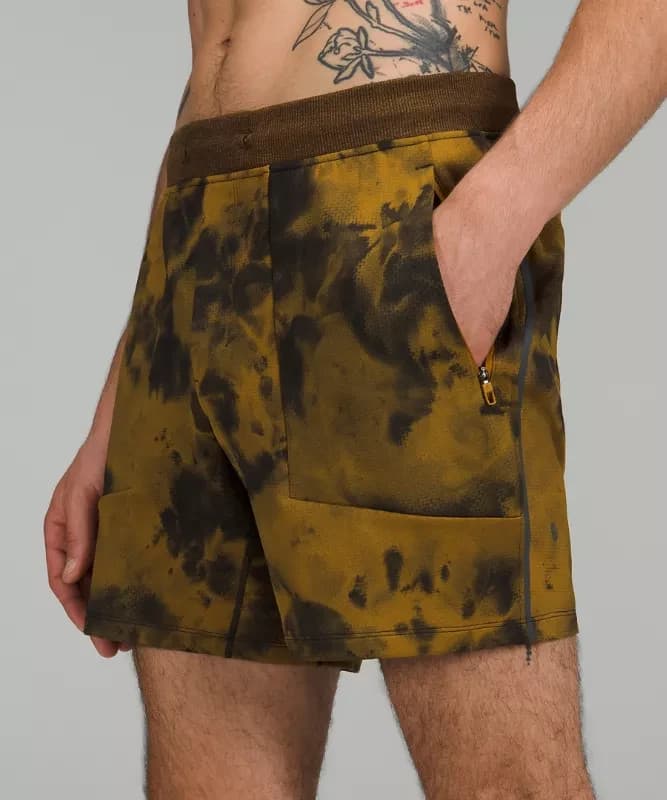 Lululemon Textured Tech Short 6" Zip Pocket Diamond Dye Gold Spice Black Men's L - Thumbnail 4