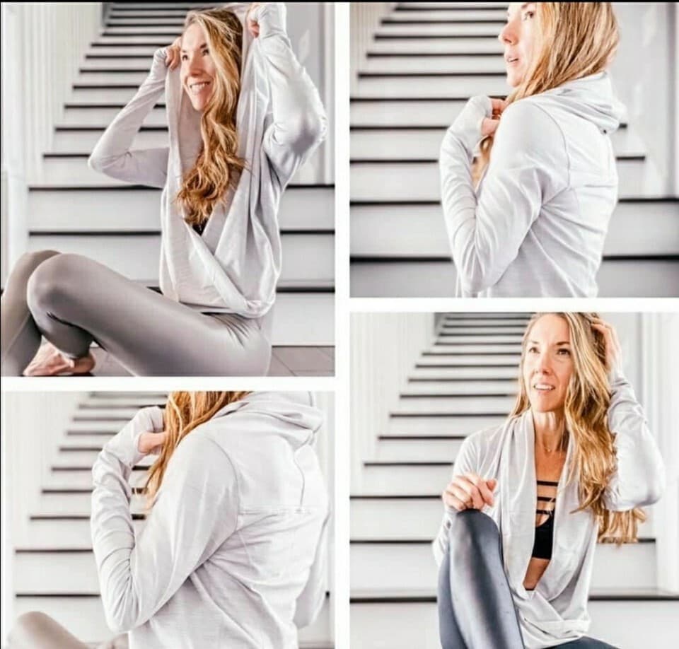 Zyia Active Yoga Shawl Wrap Long Sleeve Pullover Thumb Holes Light Grey Women S - Thumbnail 5