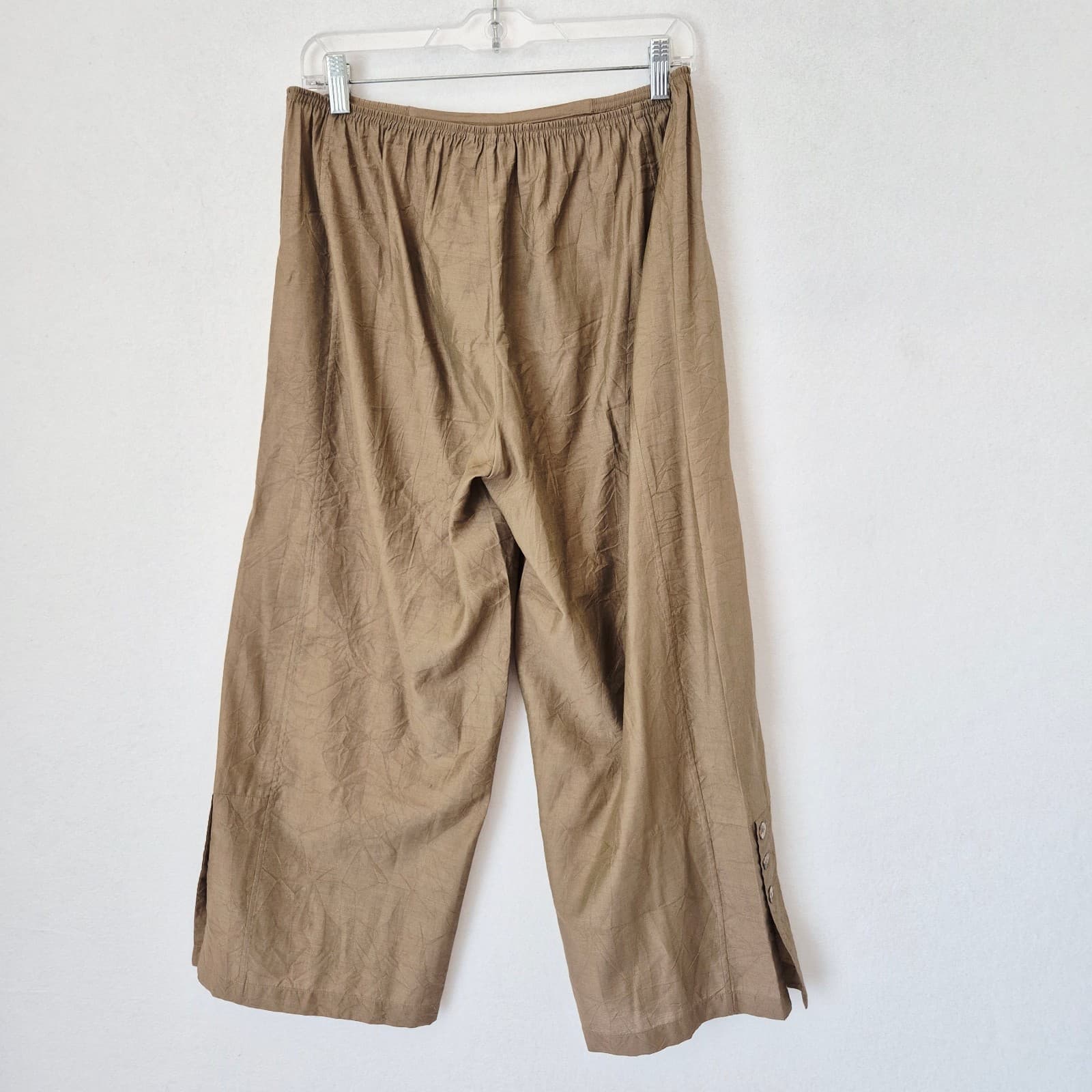 Citron Santa Monica Bamboo Wide Leg Capri Crop Pants Elastic Waist Brown Sz.S - Thumbnail 2