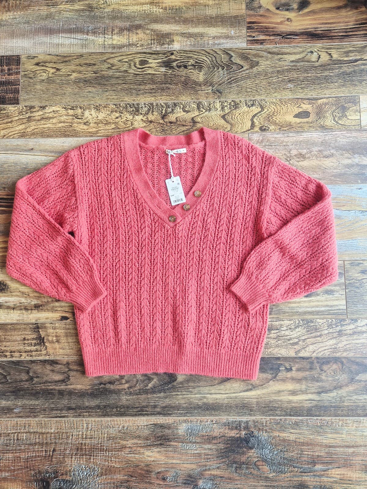 NEW Marine Layer $148 Evelyn Pointelle Alpaca Blend Sweater Mineral Red Womens M - Thumbnail 6