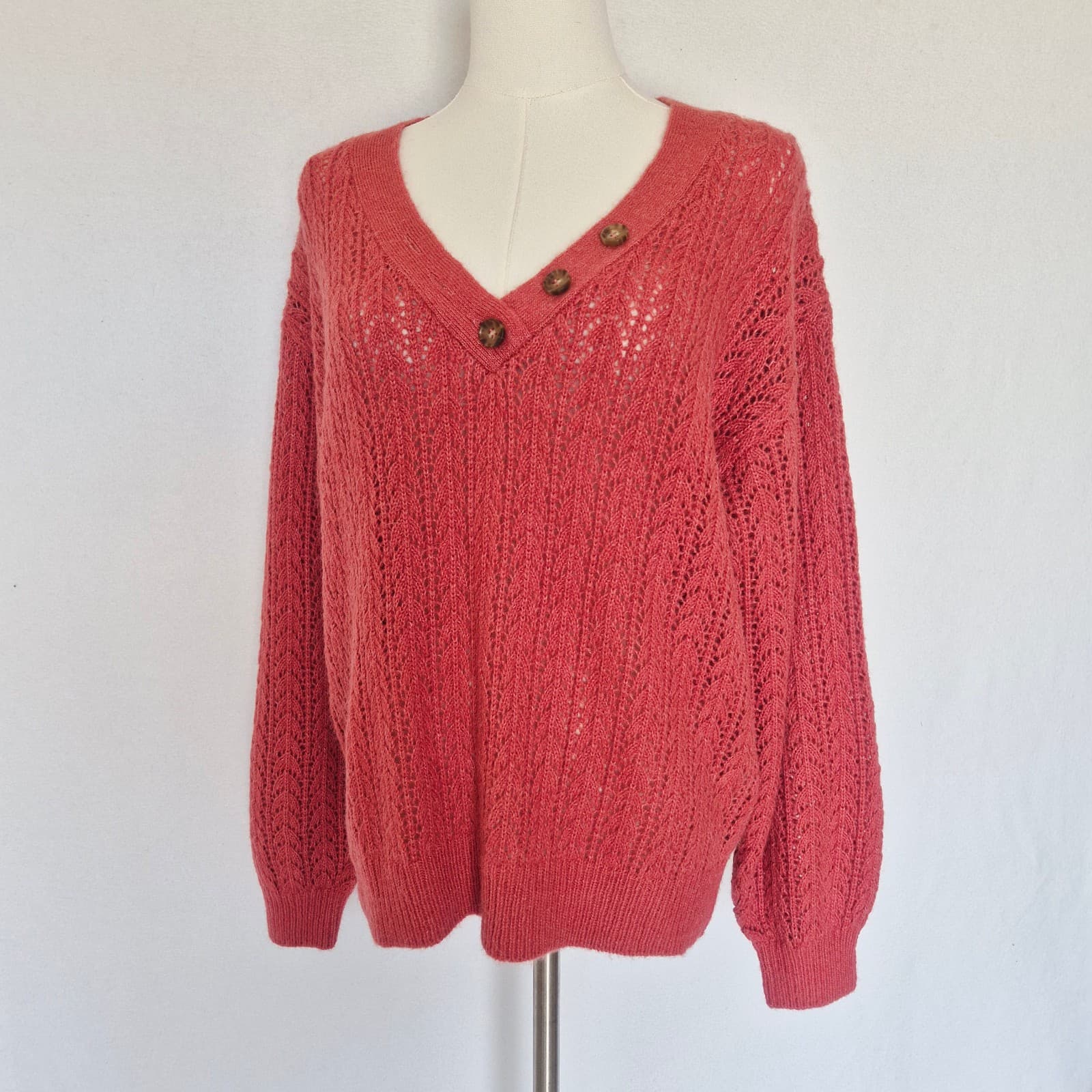 NEW Marine Layer $148 Evelyn Pointelle Alpaca Blend Sweater Mineral Red Womens M - Thumbnail 4